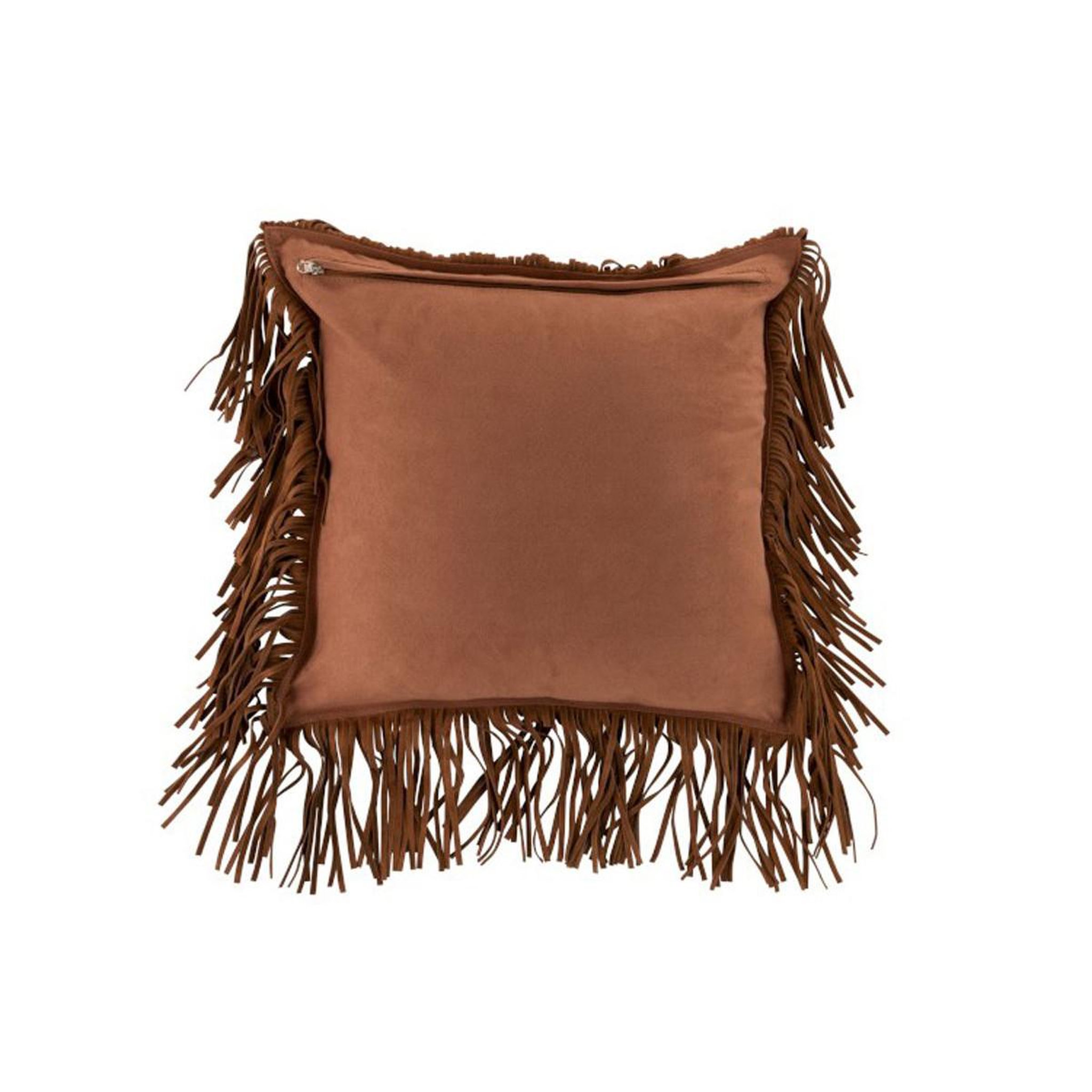 Voir la diapositive 2 : J-LINE Coussin à franges  cuir  45cm cognac