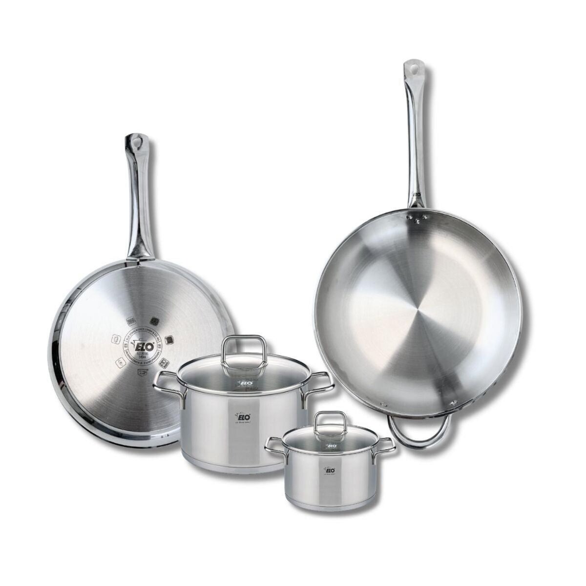 ELO Ensemble de 2 Poêles de cuisson 28 et 32 cm et 2 faitouts 14 et 20 cm Elo Profi Citrin