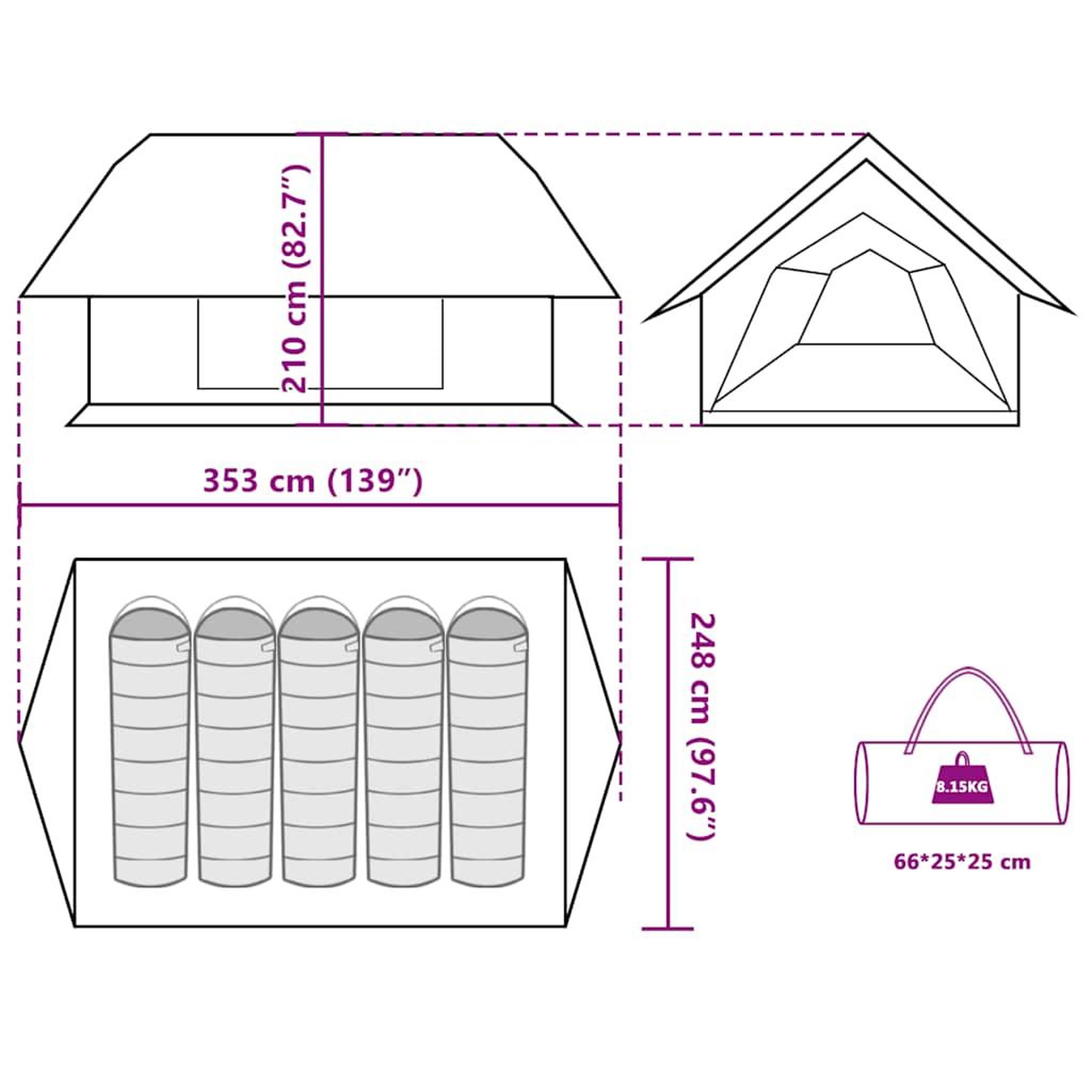 Voir la diapositive 6 : VIDAXL Tente de camping 5 personnes vert impermeable
