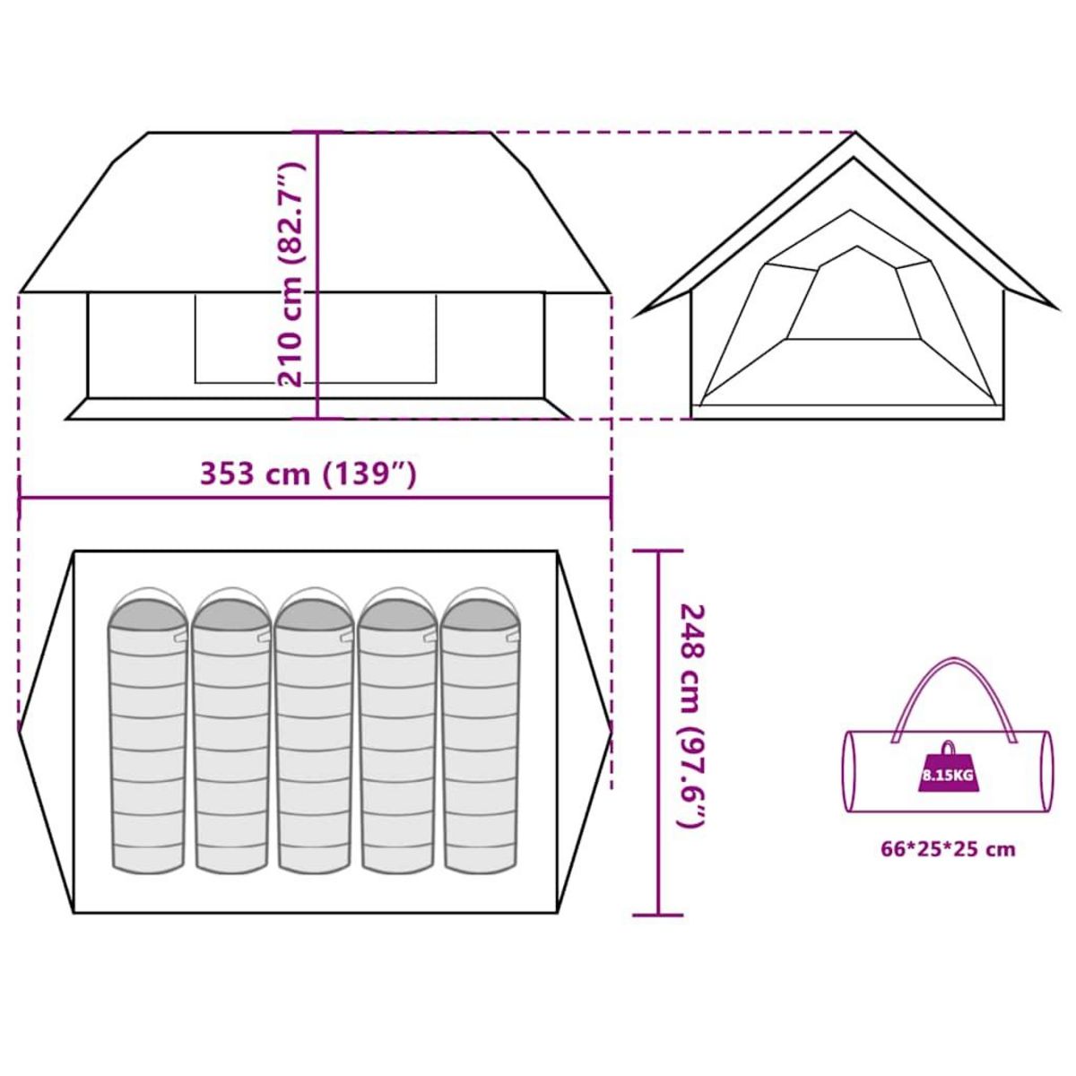 VIDAXL Tente de camping 5 personnes vert impermeable