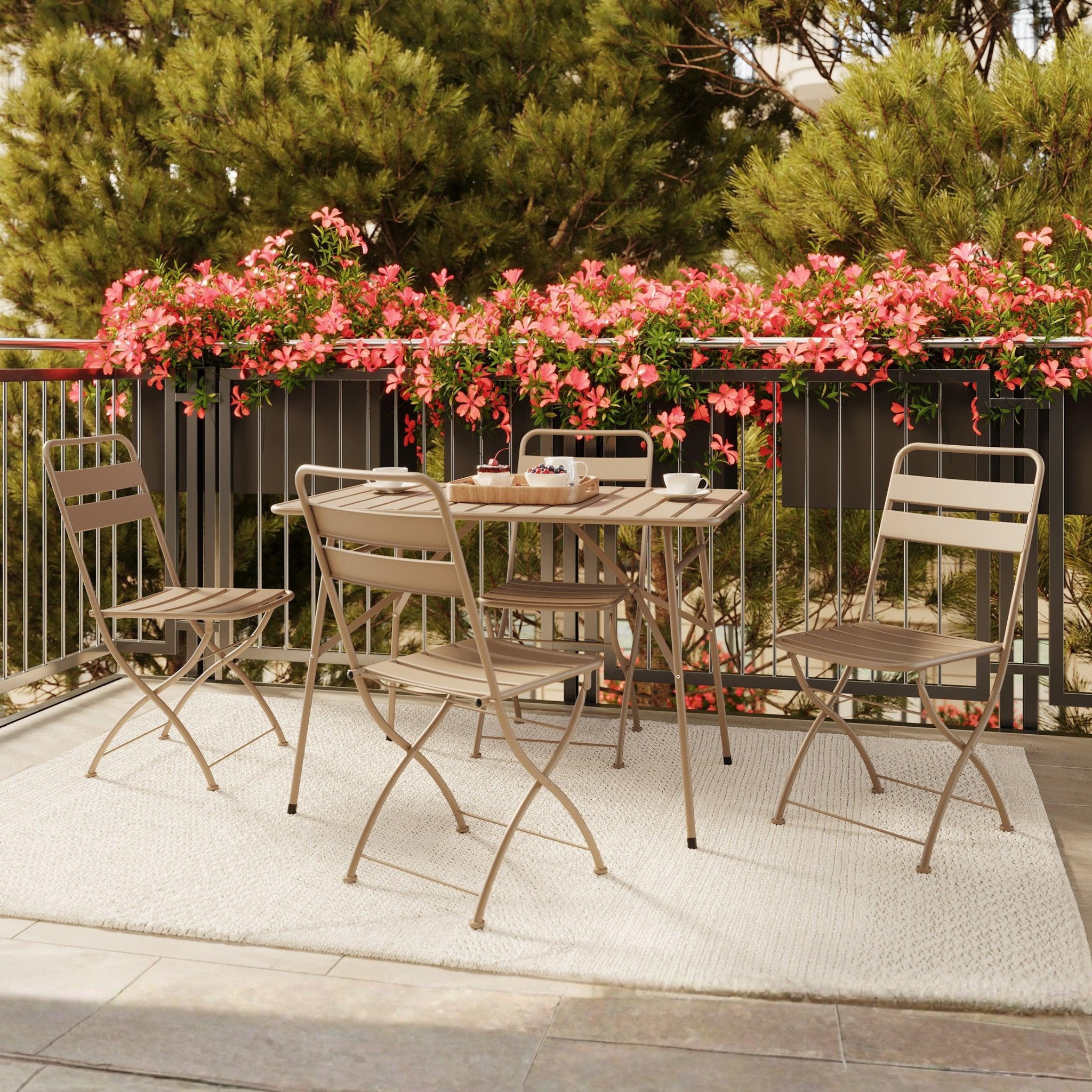 Voir la diapositive 5 : MAISON PAVANE Lot de 2 chaises de jardin en métal taupe, pliantes-yumi