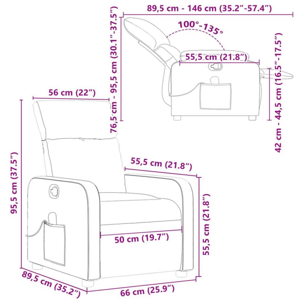 VIDAXL Fauteuil de massage inclinable Noir Similicuir
