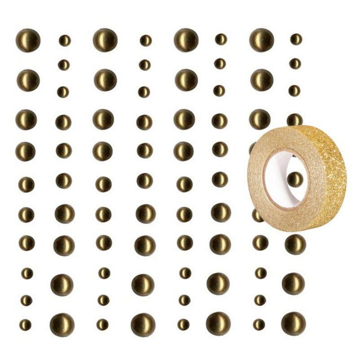 Youdoit 80 perles adhésives doré clair + masking tape doré à paillettes 5 m