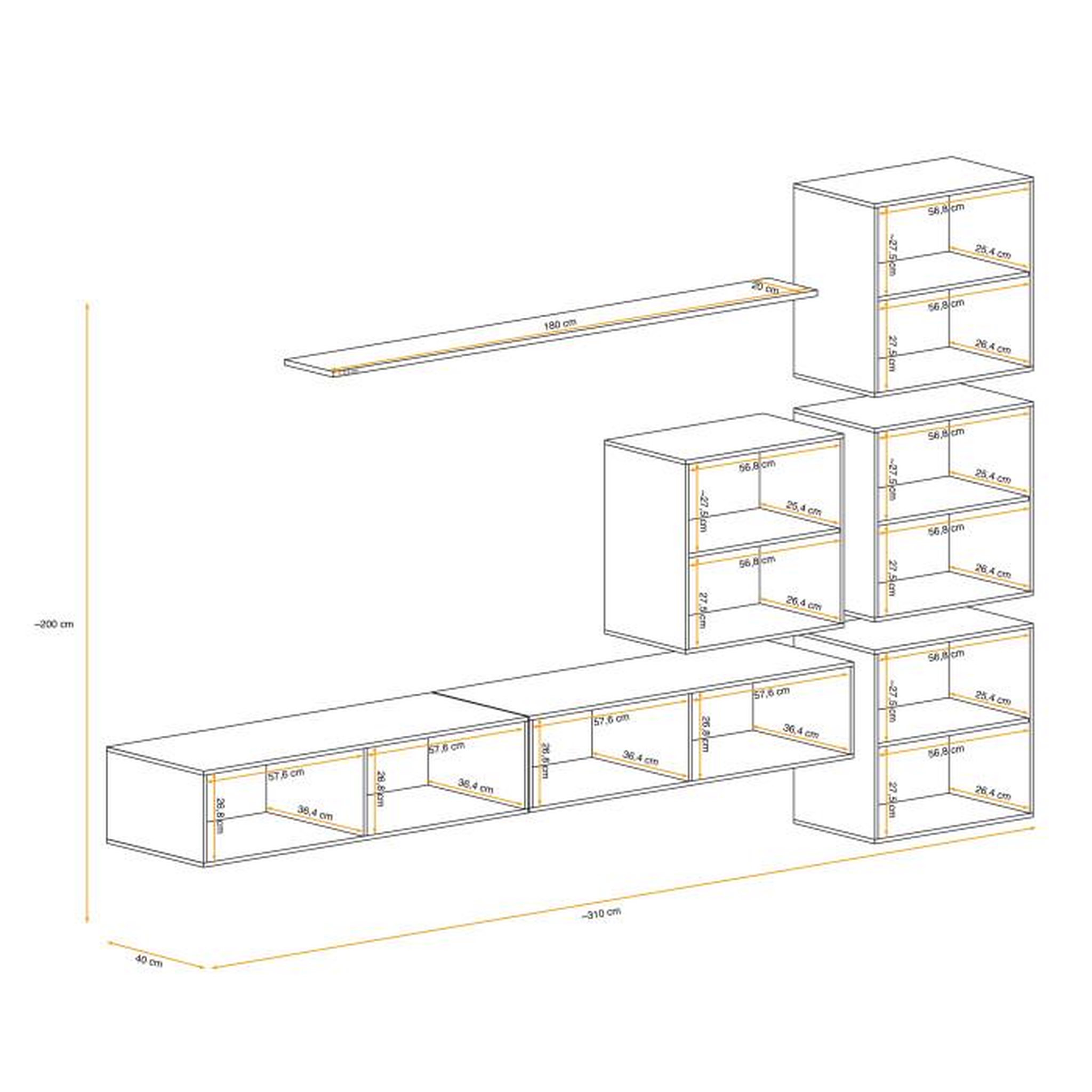 Voir la diapositive 4 : Paris Prix Meuble TV Mural Design  Switch IX  310cm Naturel & Blanc
