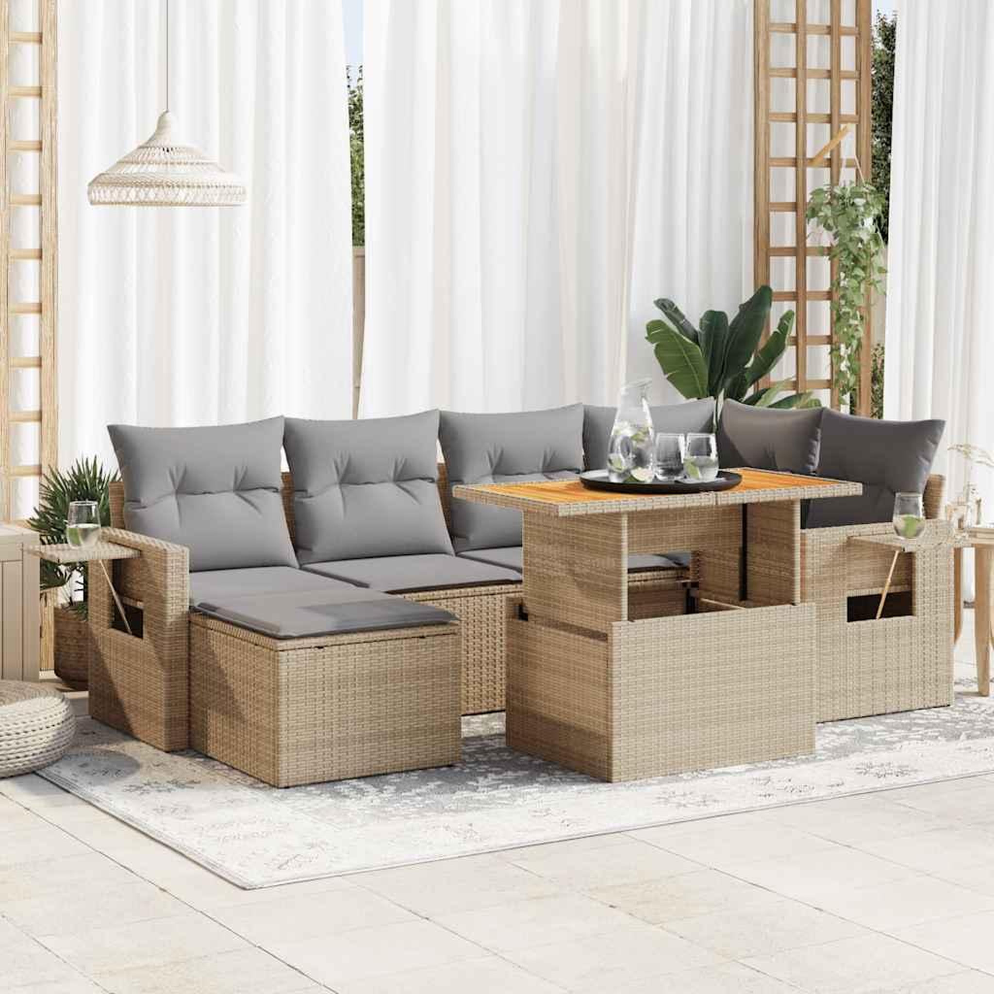 VIDAXL Salon de jardin avec coussins 7 pcs beige resine tressee