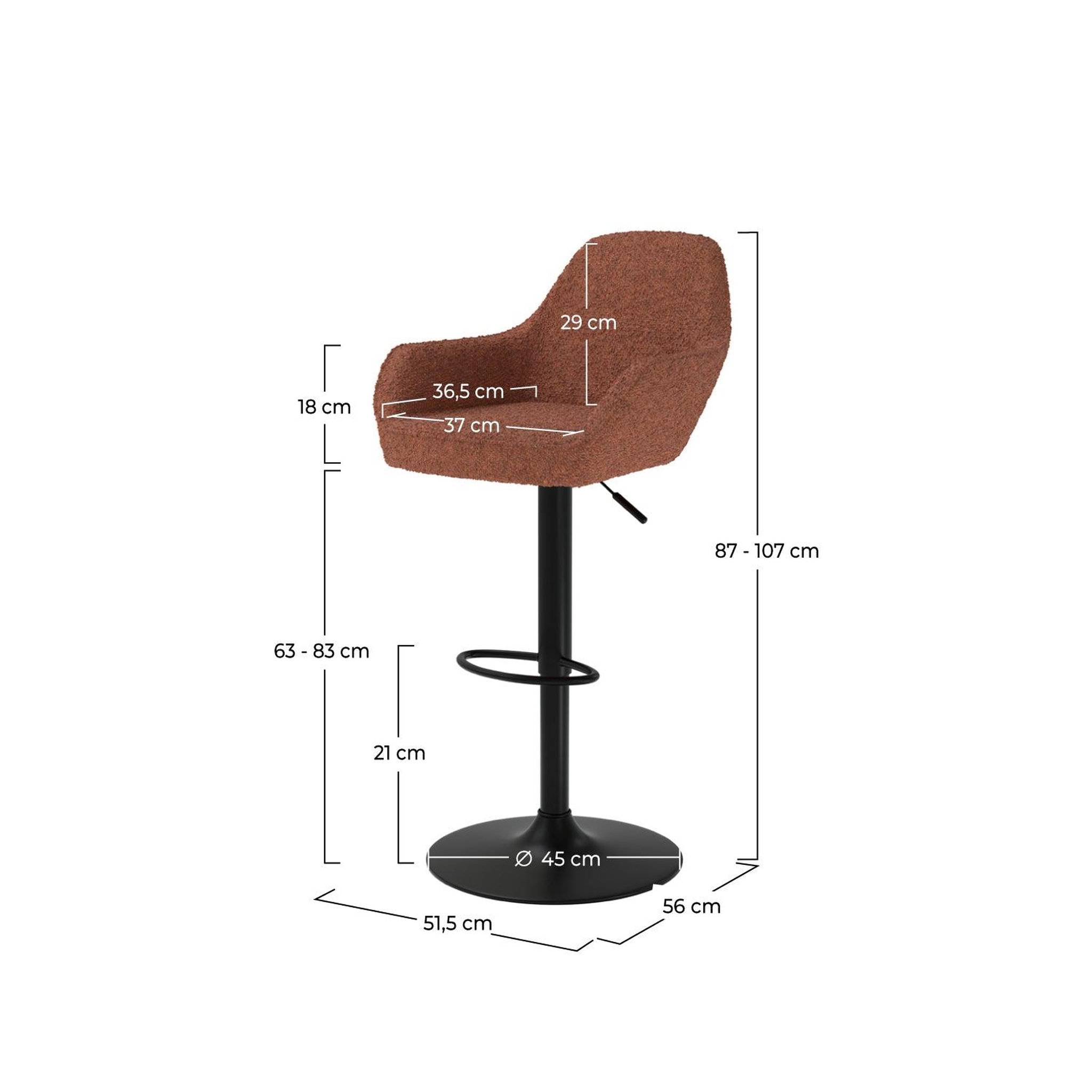 Voir la diapositive 4 : MAISON PAVANE Lot de 2 chaises de bar effet laine bouclette rouge brique 63/83 cm-adam