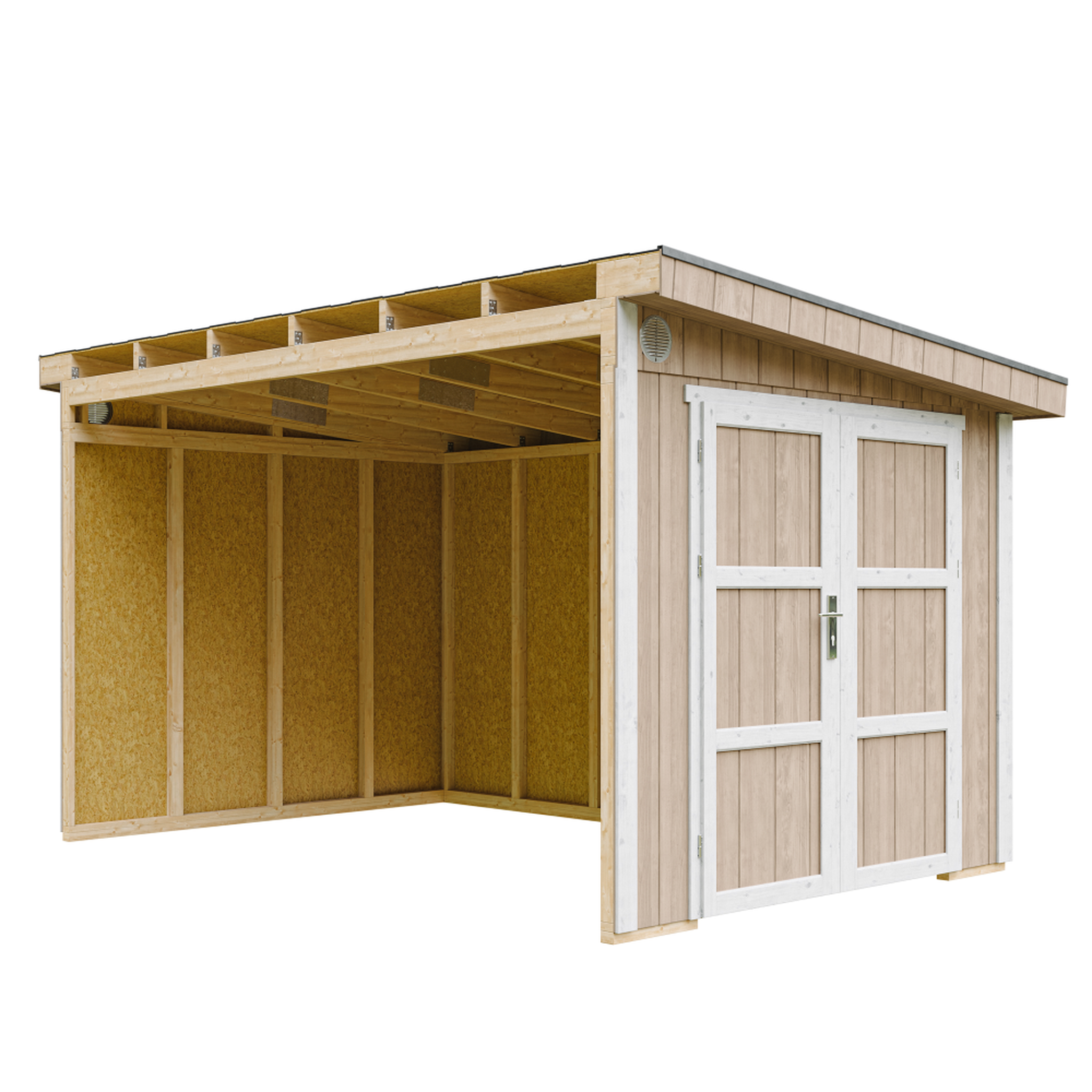 Voir la diapositive 1 : TIMBELA Abri de jardin qualité premium 8,68 m² h231x248x412 cm sans plancher et paroi latérale m939b