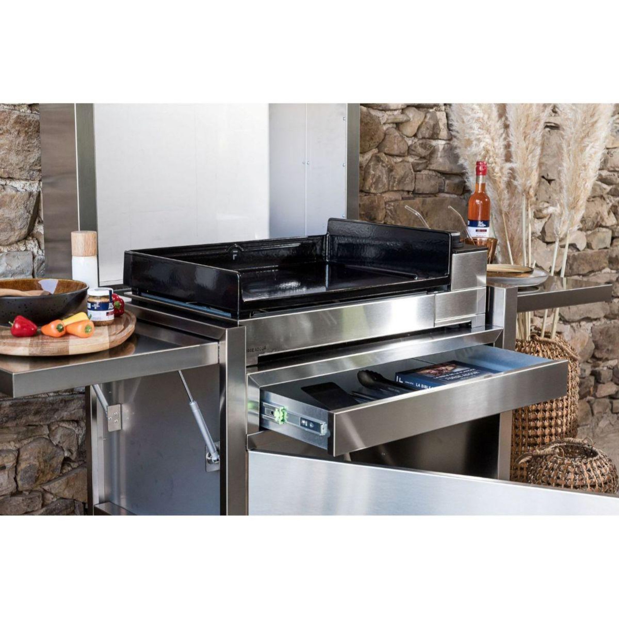 Voir la diapositive 5 : FORGE ADOUR Chariot plancha ch pif 60 en inox fermé compatible plancha premium 60