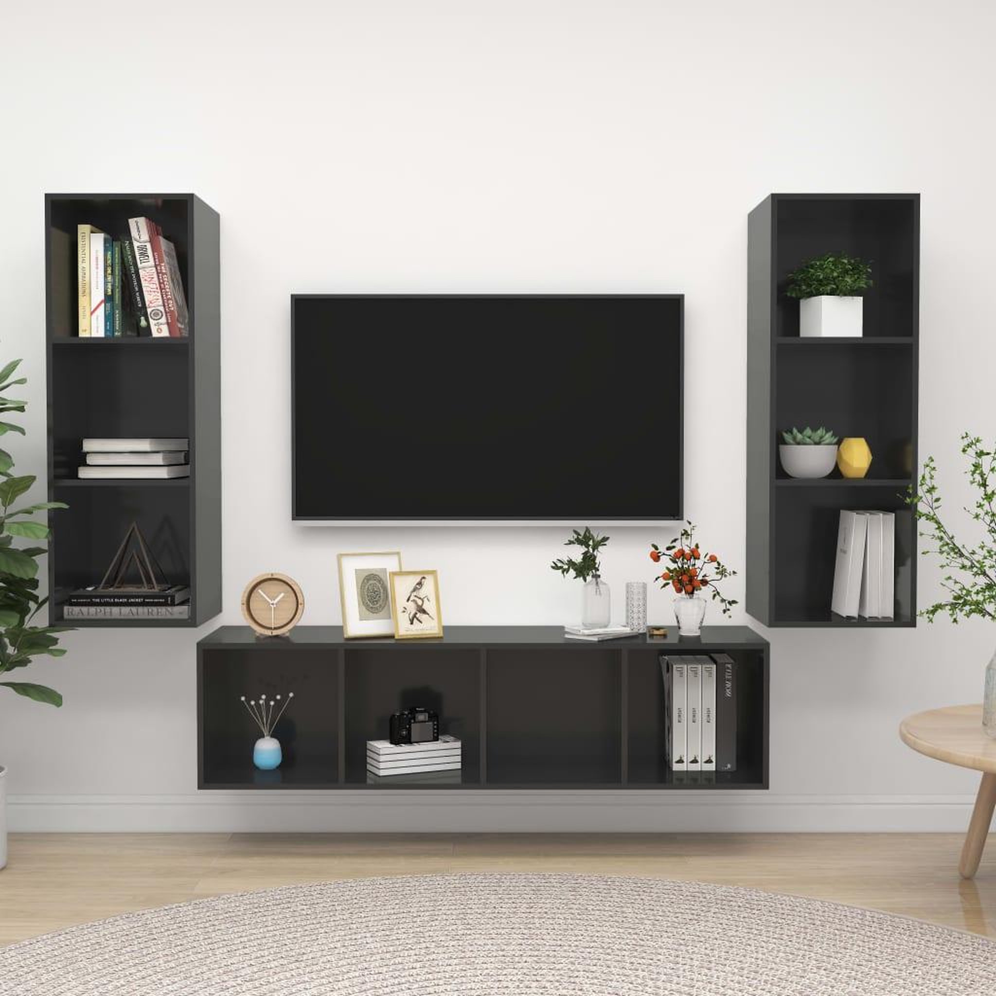 Voir la diapositive 1 : VIDAXL Ensemble de meubles TV 3 pcs Gris brillant Bois d'ingenierie