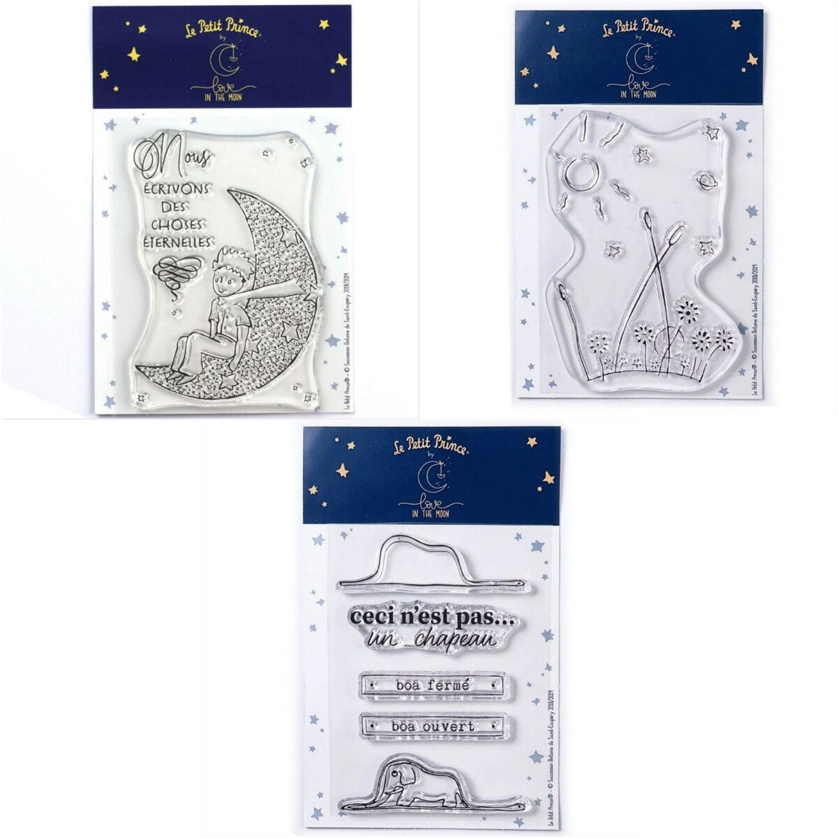 7 Tampons transparents Le Petit Prince et La lune + Paysage + Boa Eléphant
