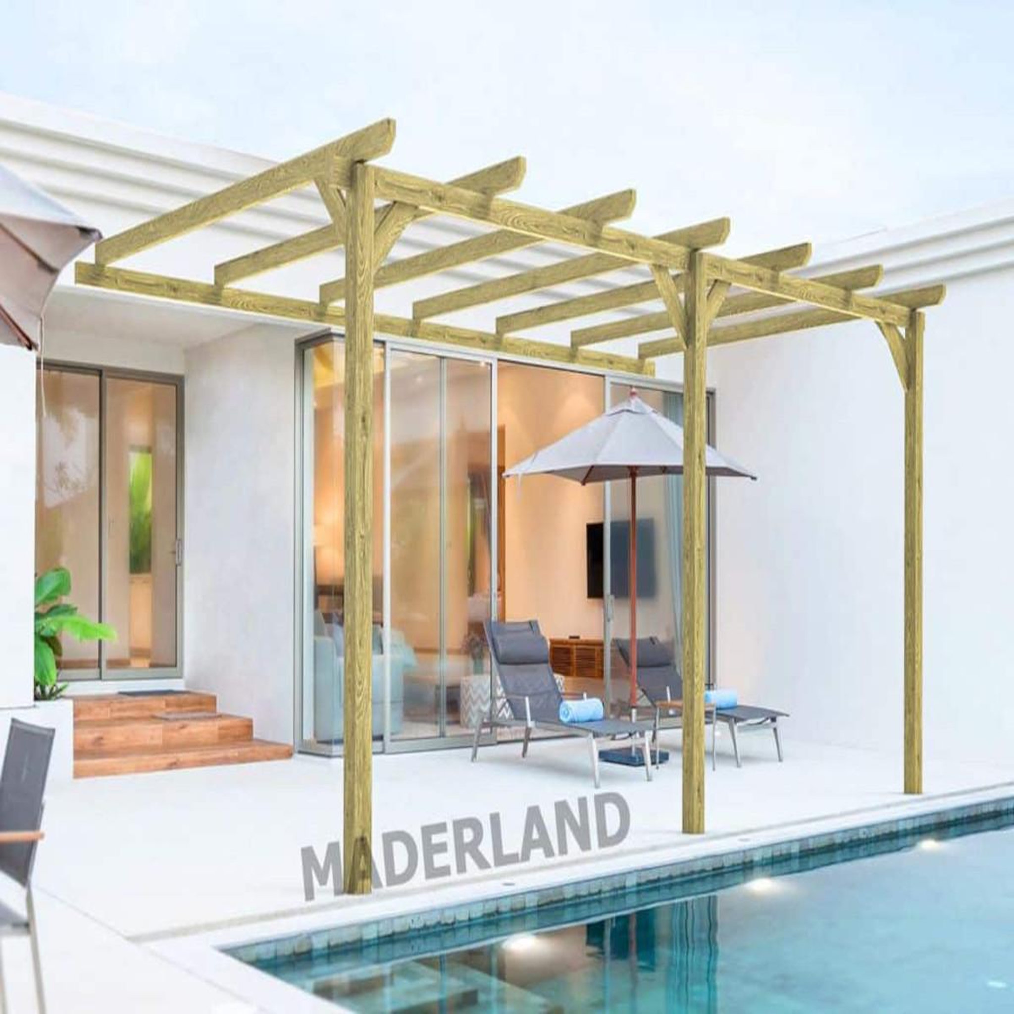 Voir la diapositive 4 : JARDIDECO Pergola adossée en bois massif orléans 600 x 420 cm - maderland