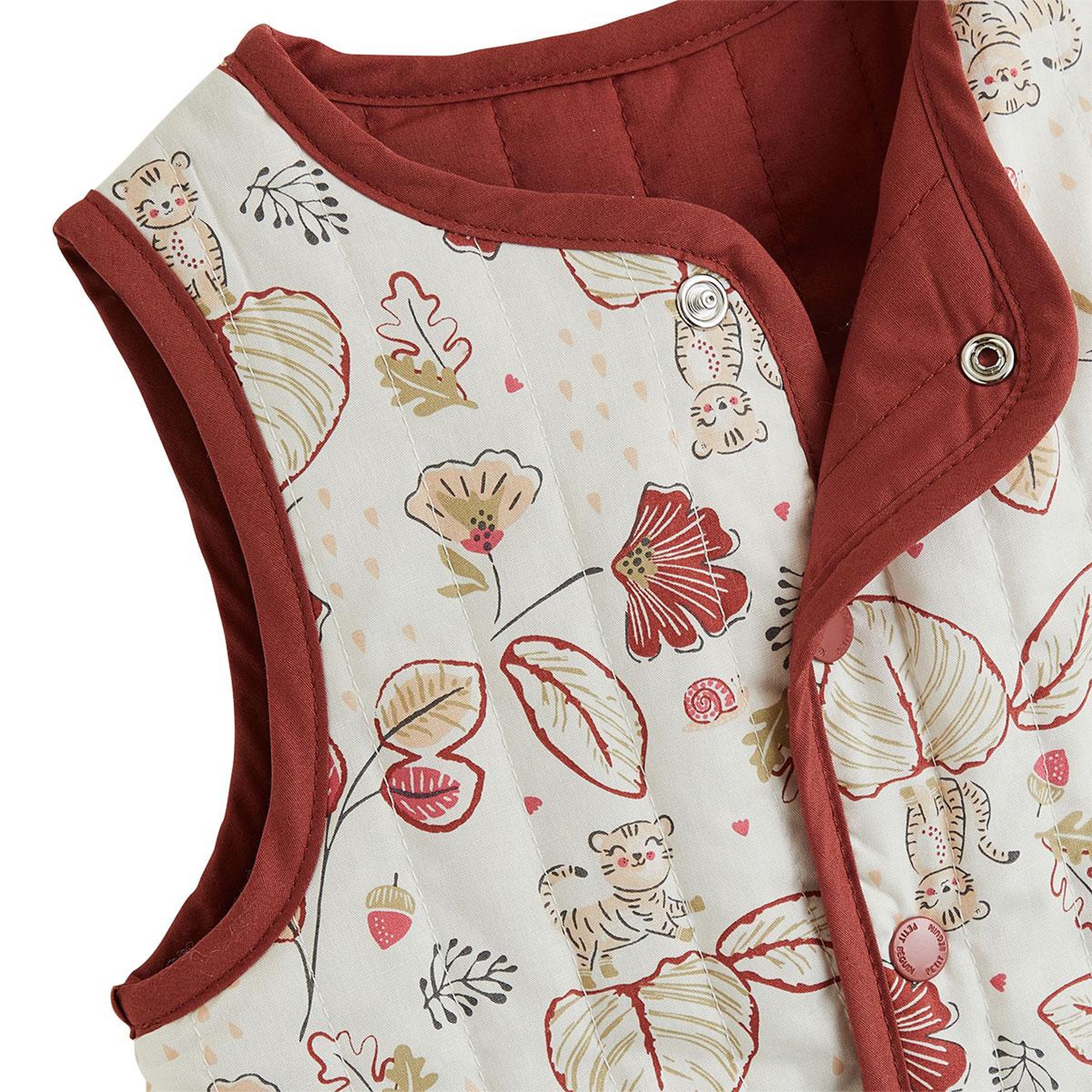 Voir la diapositive 3 : PETIT BEGUIN Veste sans manches enfant réversible en coton matelassé léa