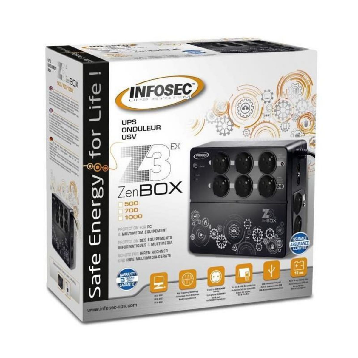 Infosec INFOSEC Onduleur haute frequence Z3 ZenBox EX 700 - 700 VA 8 Prises FR/SCHUKO