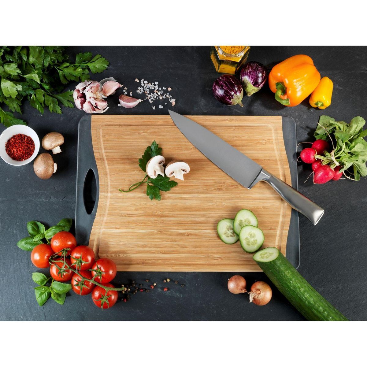 Wenko Planche à découper antidérapante Bambou - L. 39 x l. 28 cm - Noir