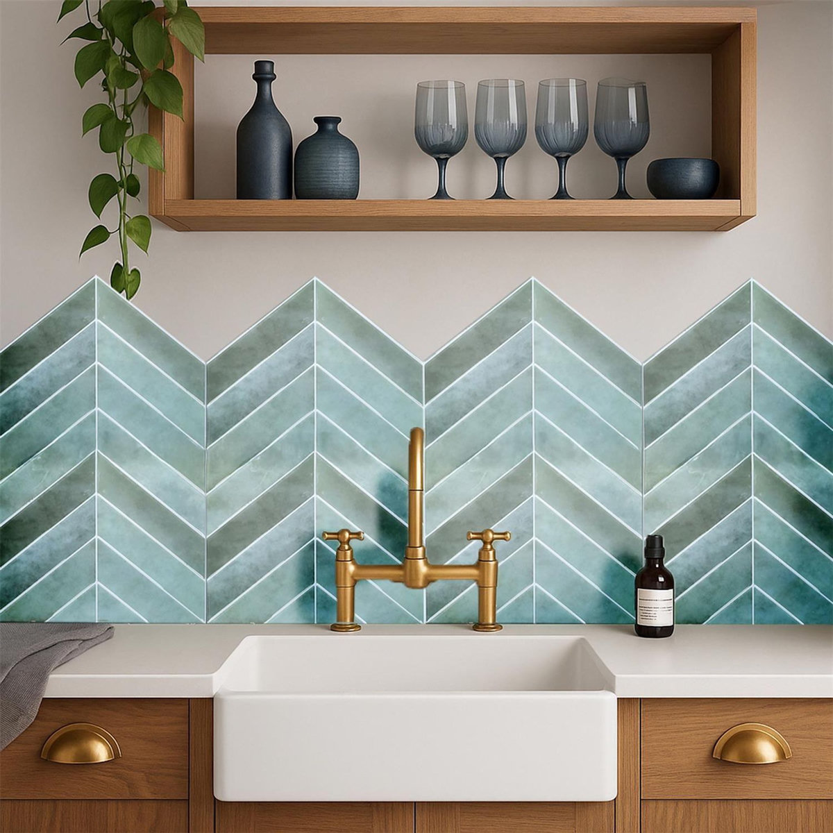 The Home Deco Factory 4 crédences adhésives motifs chevrons effet Zellige