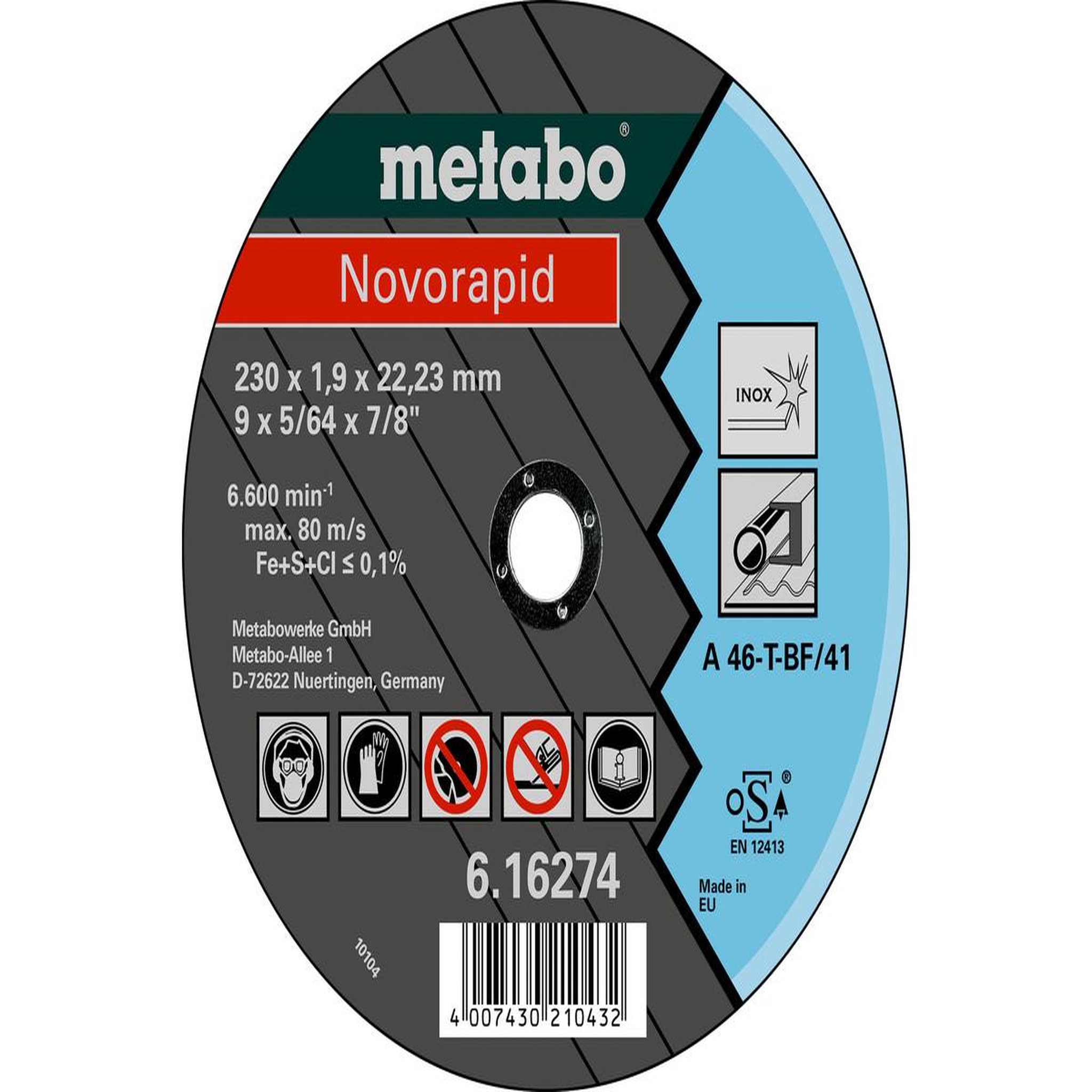 METABO SAS Meules de tronçonnage Novorapid 230x1,9x22,23 Inox