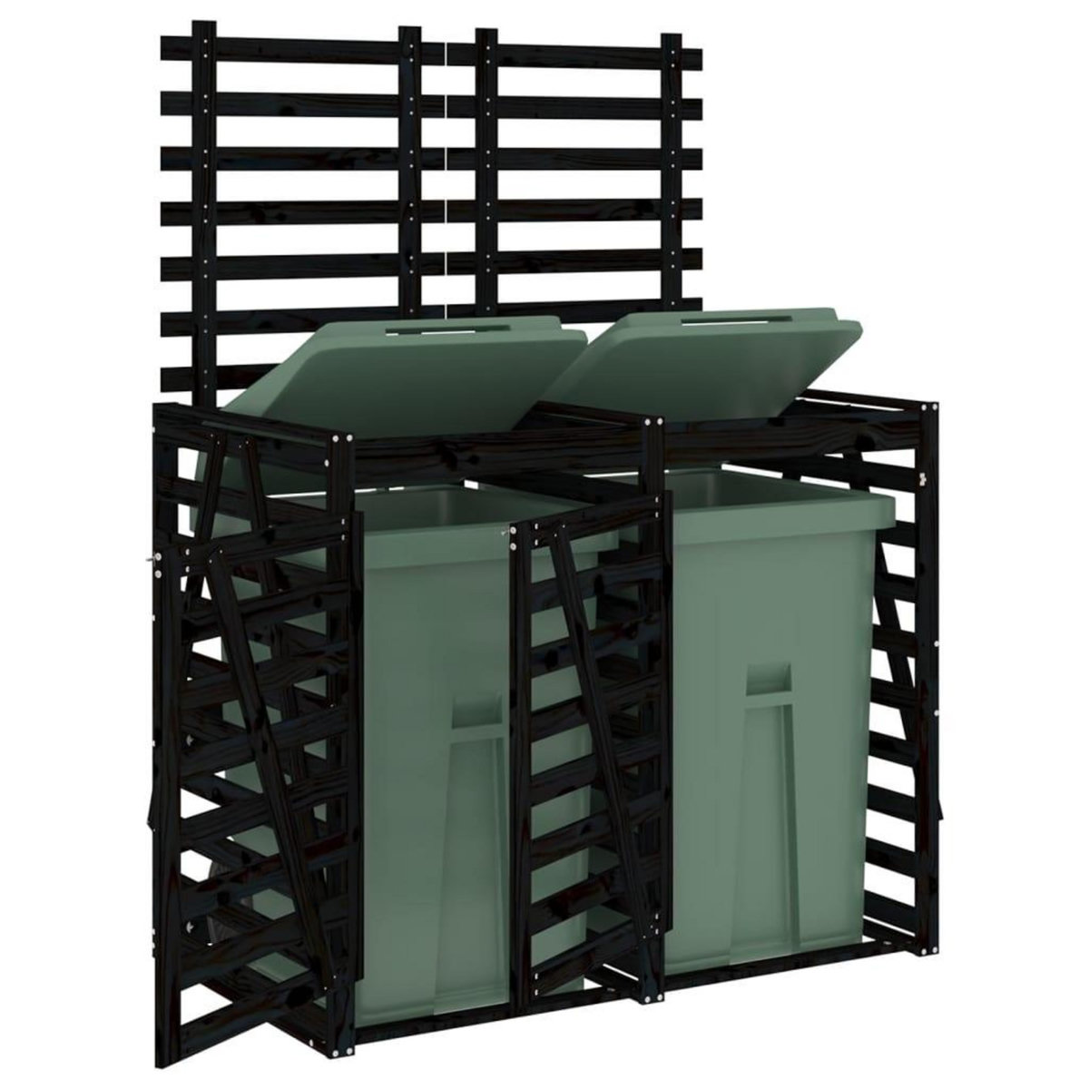 VIDAXL Abri pour poubelle double sur roulettes noir bois massif de pin