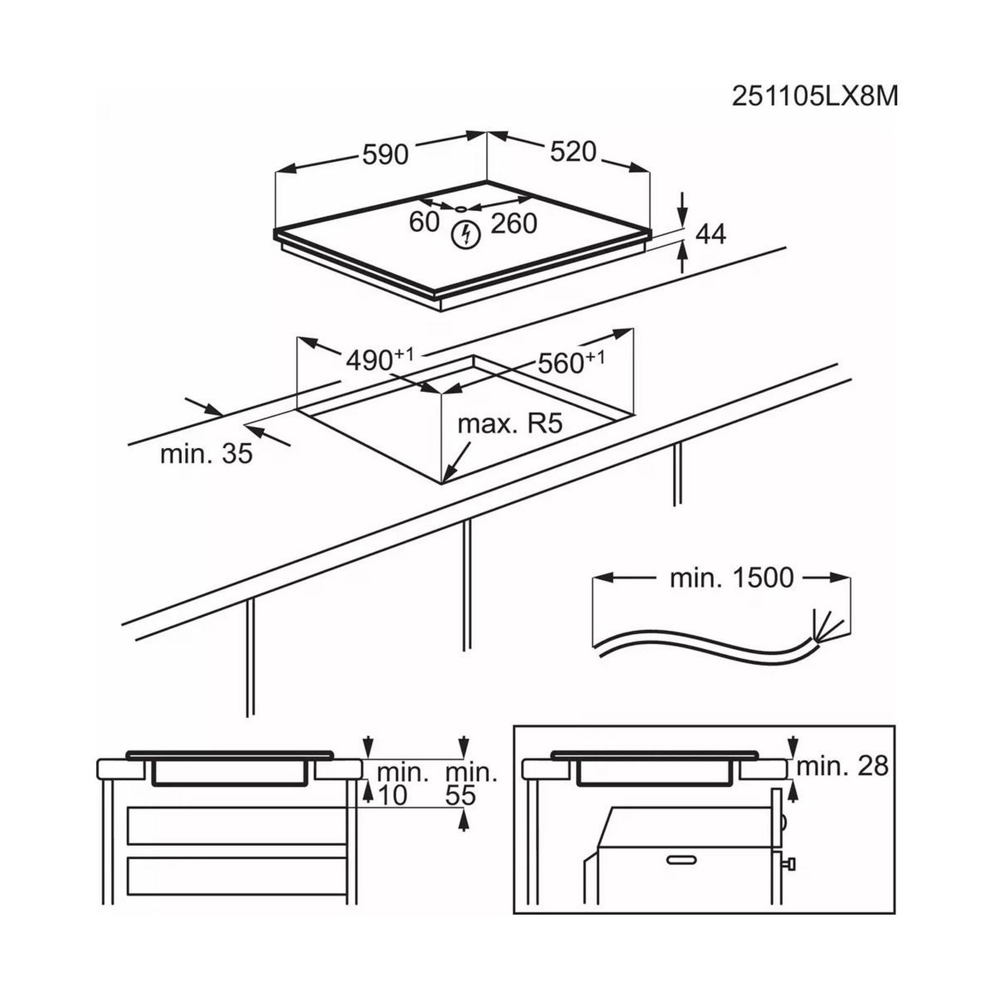 Voir la diapositive 4 : ELECTROLUX Plaque de cuisson induction 59cm 7200w 3 feux - miv63346ck