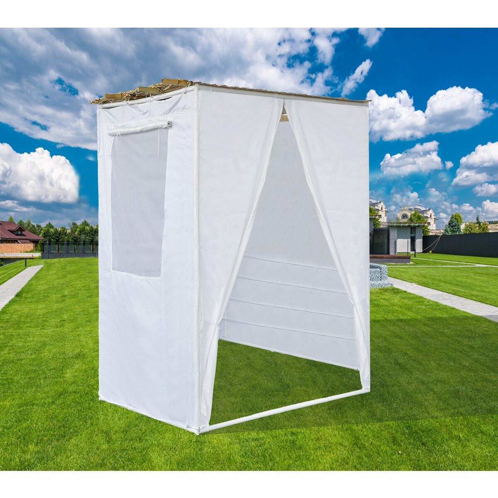 Voir la diapositive 2 : Habitat et Jardin Souccah en kit nina ajustable 2 x 2 avec 1 rouleau de bambou et 2 tasseaux de bois