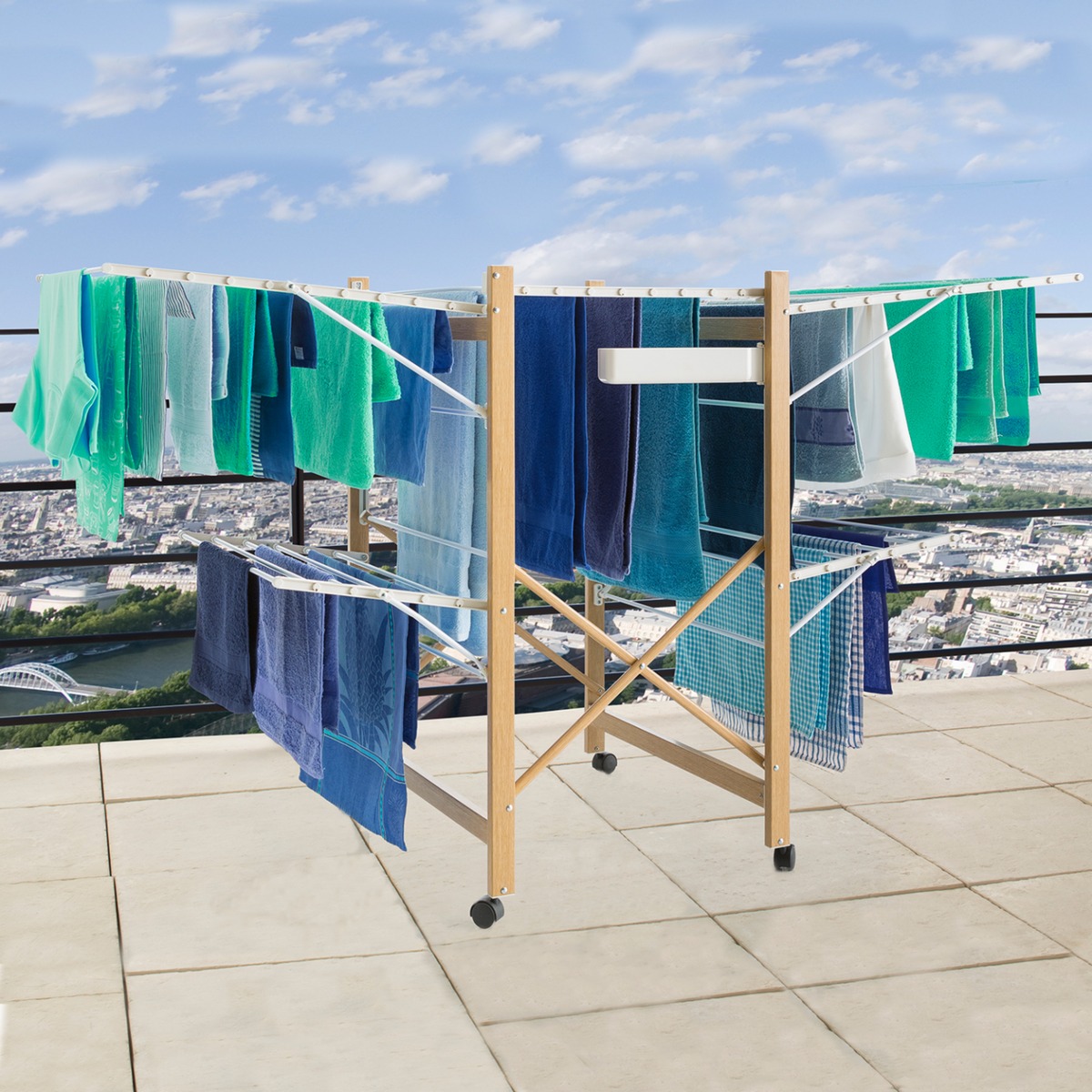 ID MARKET Séchoir à linge pliable DELUXE capacité 27M blanc et effet bois