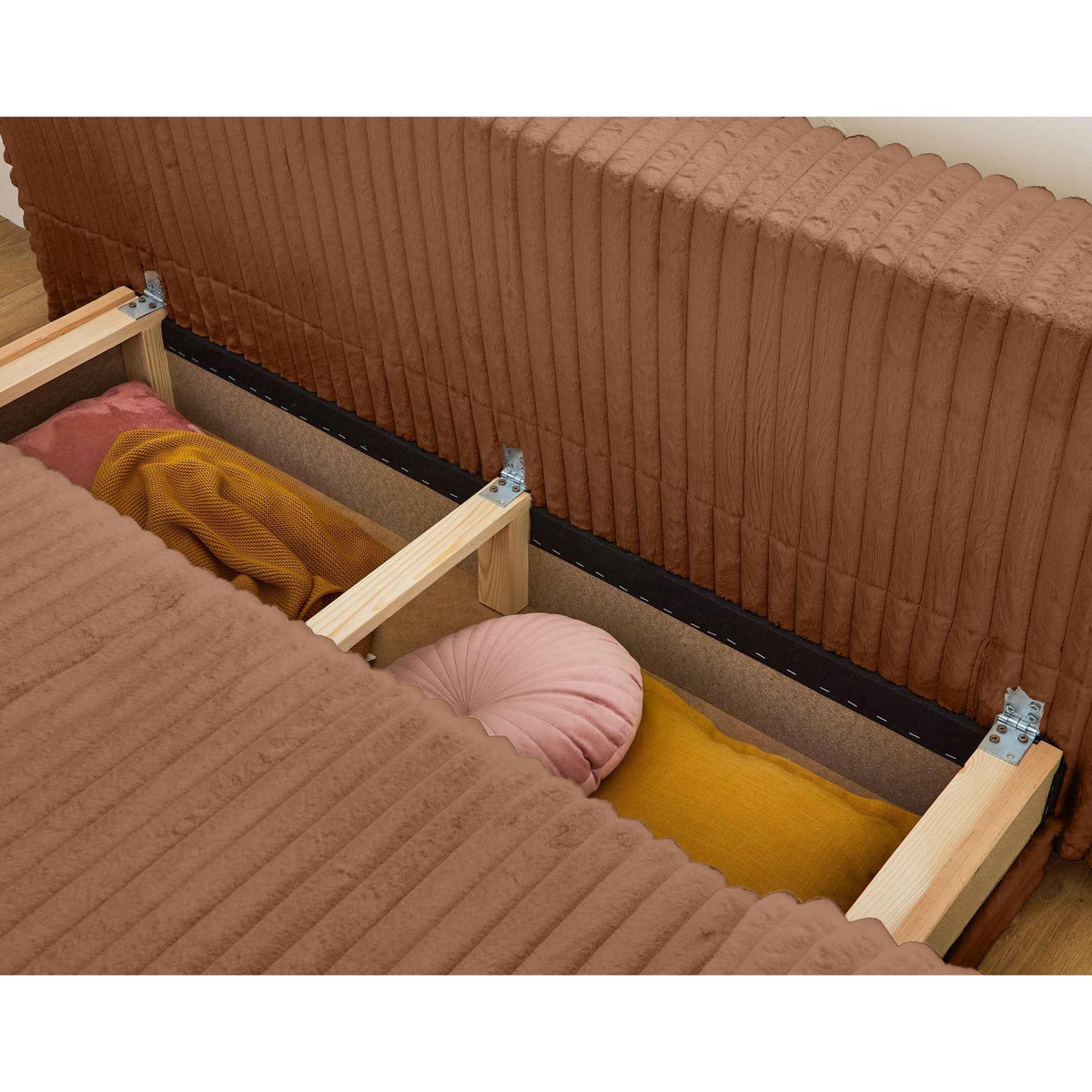 BEST MOBILIER Cristal - canapé 3 places - convertible avec coffre et pouf - en fausse fourrure côtelée