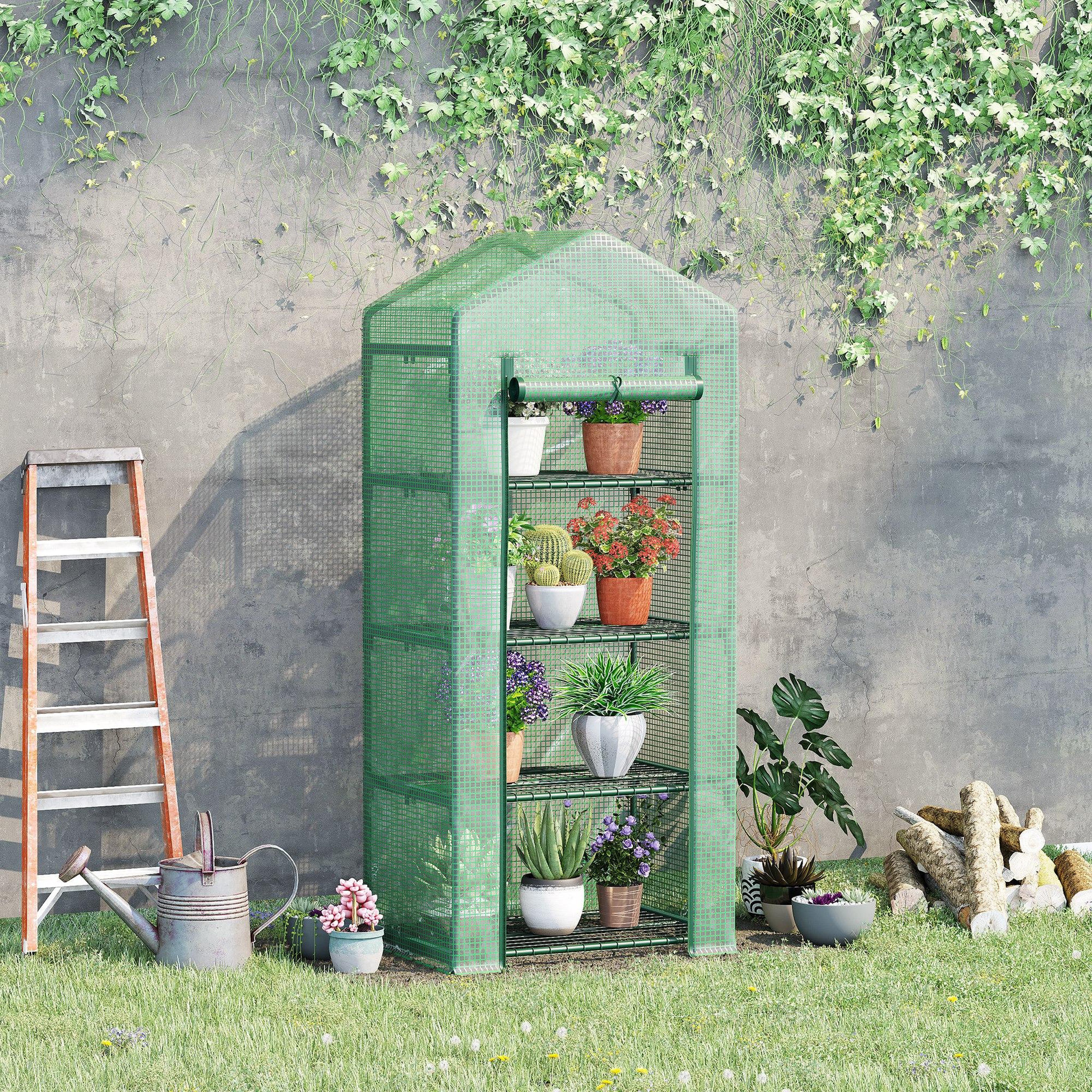 Voir la diapositive 2 : OUTSUNNY Serre de jardin balcon étagère serre 4 niveaux 0,7L x 0,5l x 1,6H m acier galvanisé bâche amovible PE haute densité vert