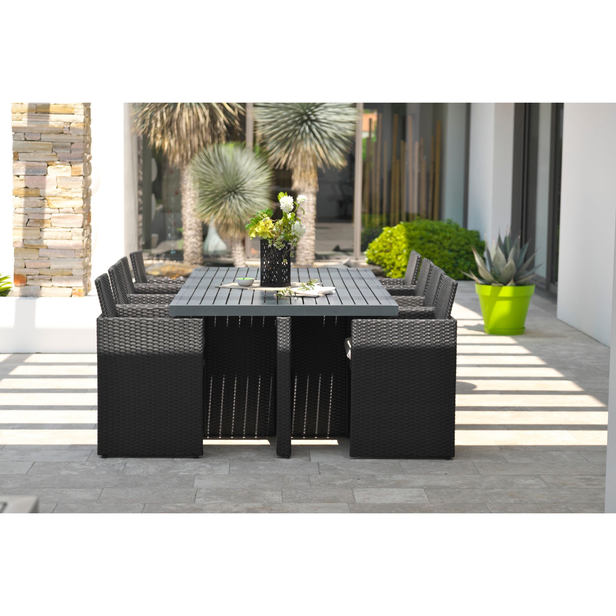 DCB GARDEN Salon de jardin encastrable - 8 places - Aluminium - Noir - GARDEN