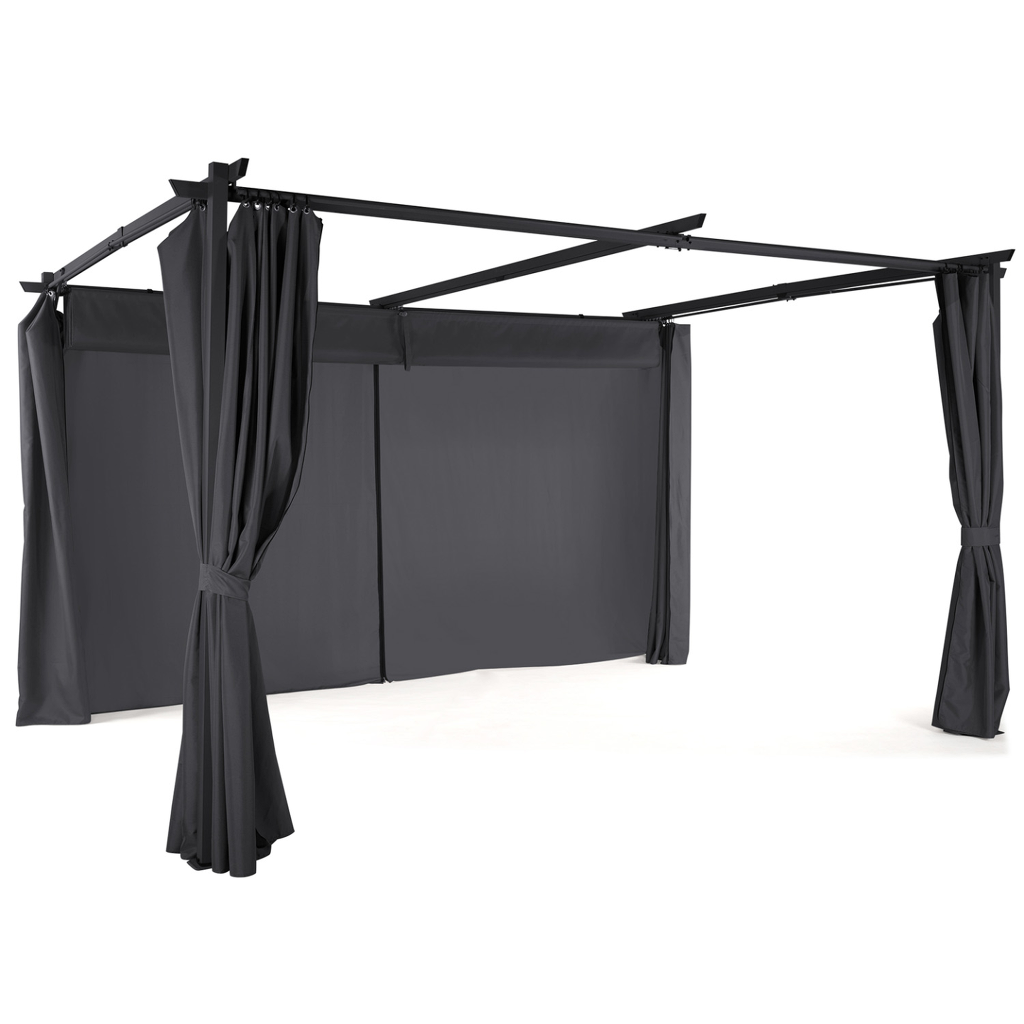 Voir la diapositive 4 : ID MARKET Pergola édition limitée toit rétractable 3x4 m et 4 rideaux gris anthracite