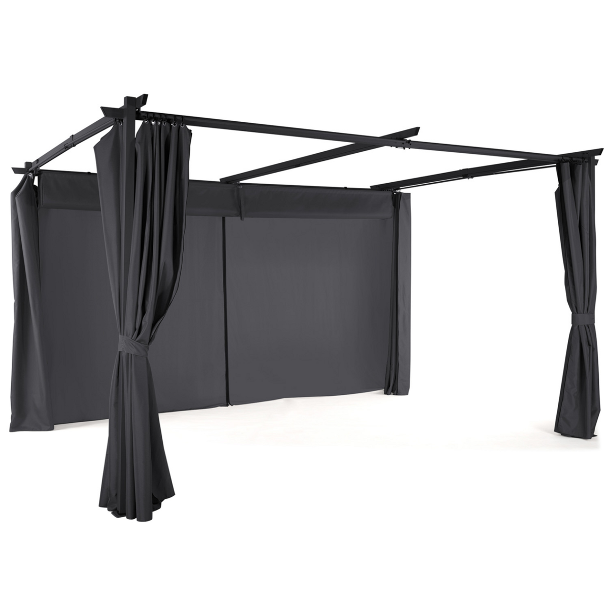 ID MARKET Pergola édition limitée toit rétractable 3x4 M et 4 rideaux gris anthracite