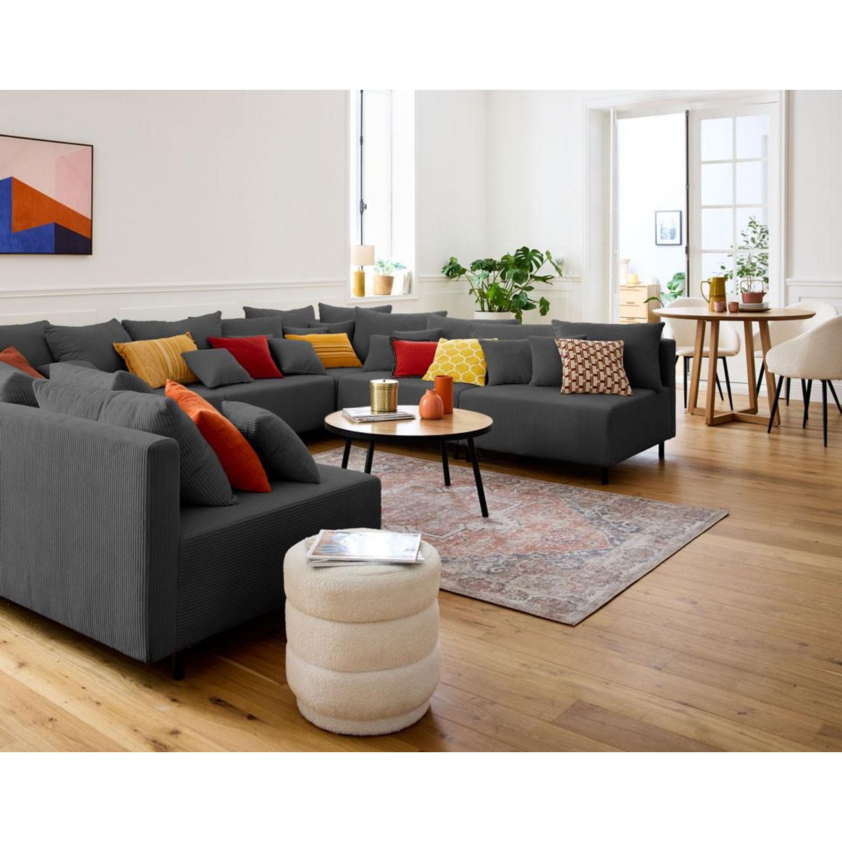 LISA DESIGN Edinburg - canapé modulable panoramique 8 places - en velours côtelé