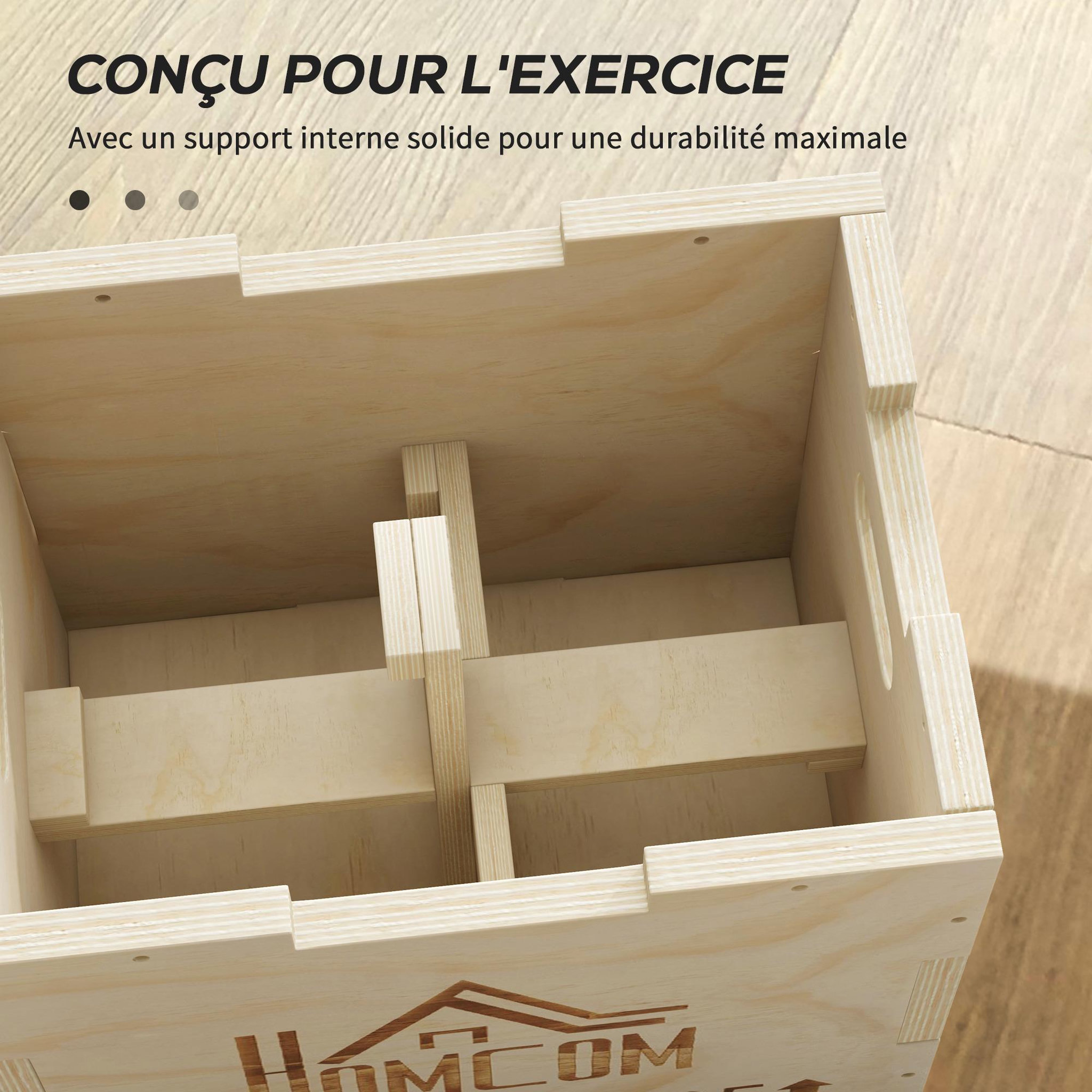 Voir la diapositive 6 : HOMCOM Box jump - box de pliométrie - boite de saut - 3 hauteurs 40/35/30H cm - charge max. 120 Kg - bois de hêtre