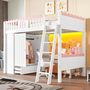 Voir la diapositive 4 : MERAX Lit combiné enfant 90x200cm pin coloris blanc et rose