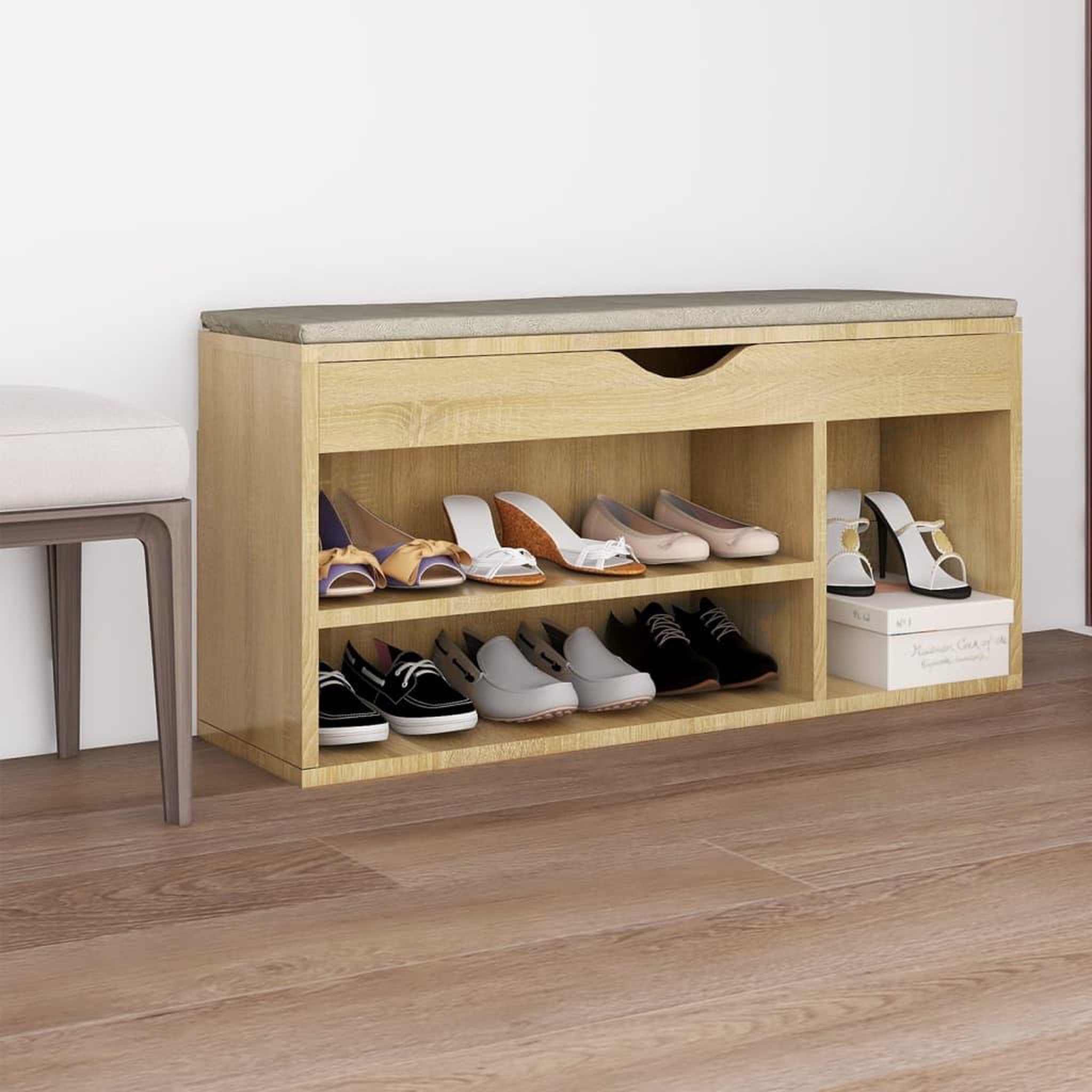 Voir la diapositive 1 : VIDAXL Banc a chaussures avec coussin Chene Sonoma Bois d'ingenierie
