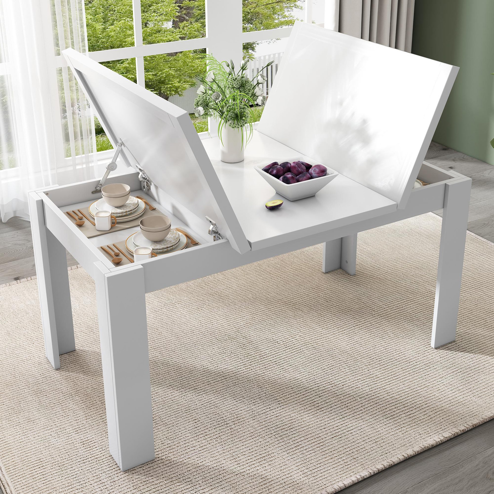 Voir la diapositive 5 : MERAX Table à manger rectangulaire fixe blanc-70x120-120max.cm mdf