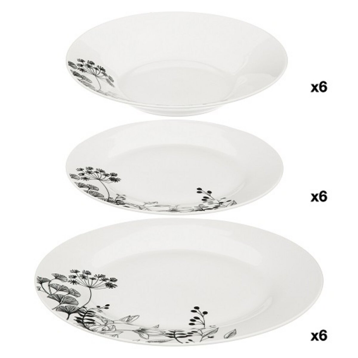 Services d'assiettes 18 pièces porcelaine FLORAL