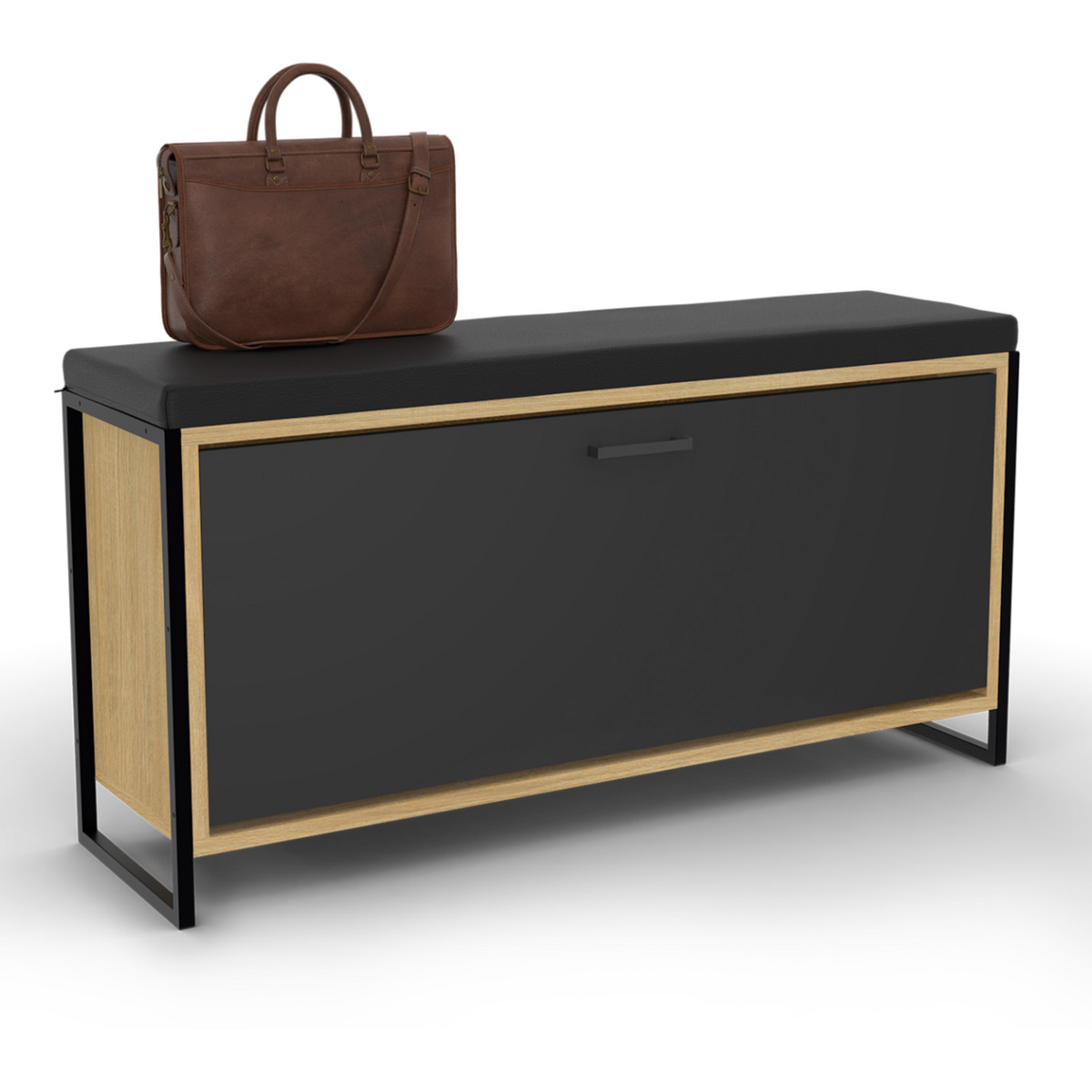 ID MARKET Banc d'entrée BOSTON avec coussin et rangement chaussures noir 100 cm design industriel