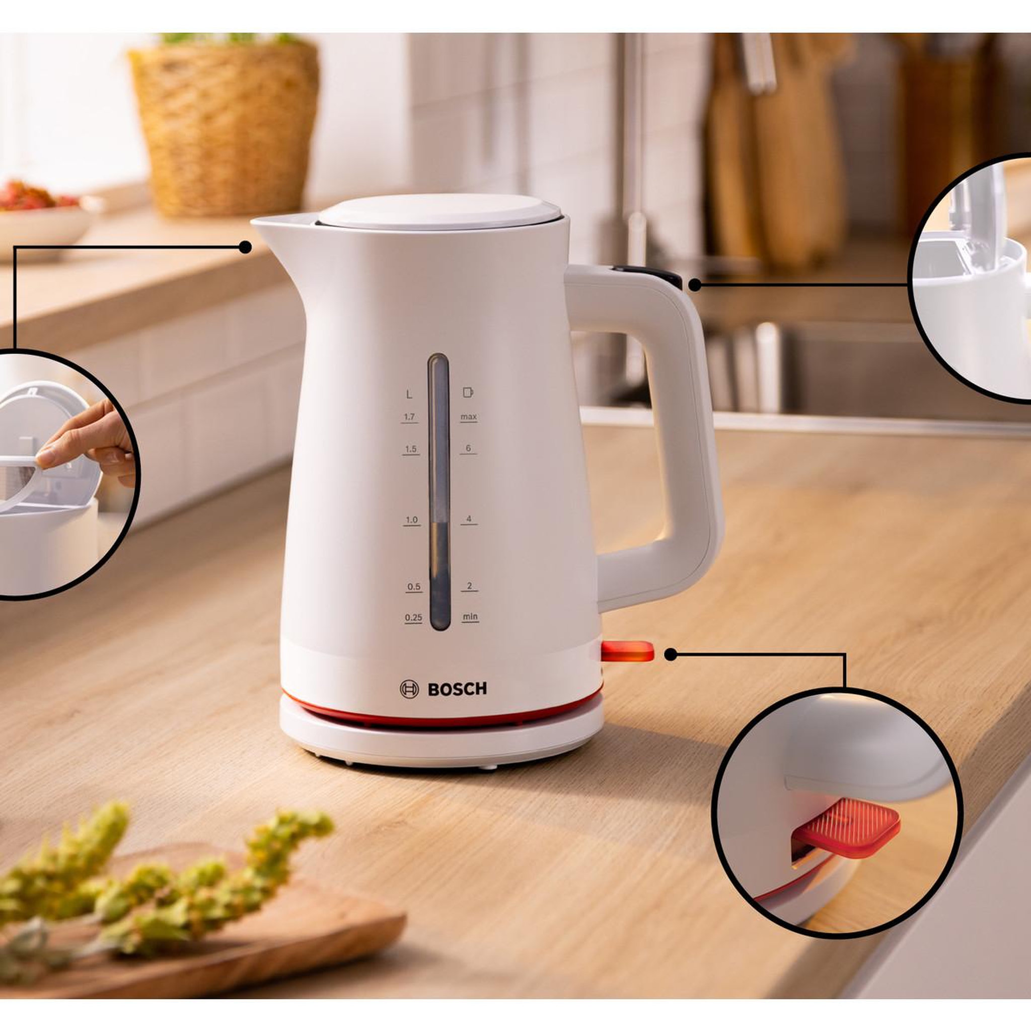 Voir la diapositive 3 : BOSCH Bouilloire électrique 1.7l 2400w blanc - twk3m121