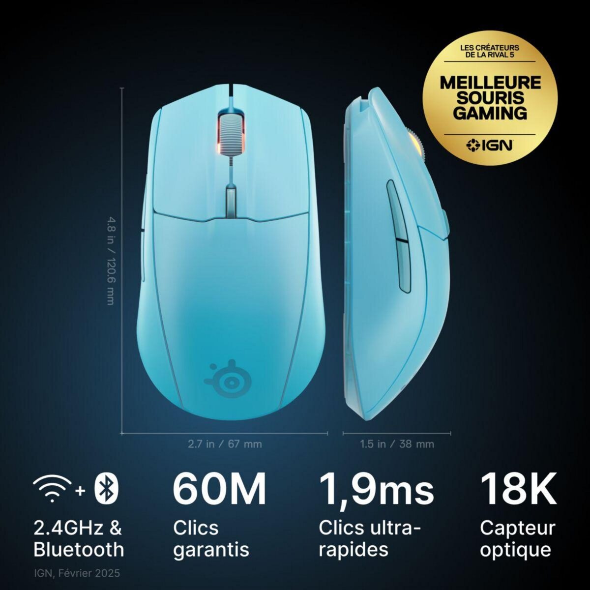 STEEL SERIES Souris Gamer Sans Fil Rival 3 WL Gen 2 Aqua