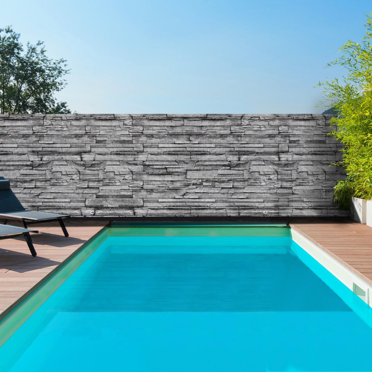 ID MARKET Brise vue occultant 1,8 x 10 M motif pierre grise 160 gr/m²