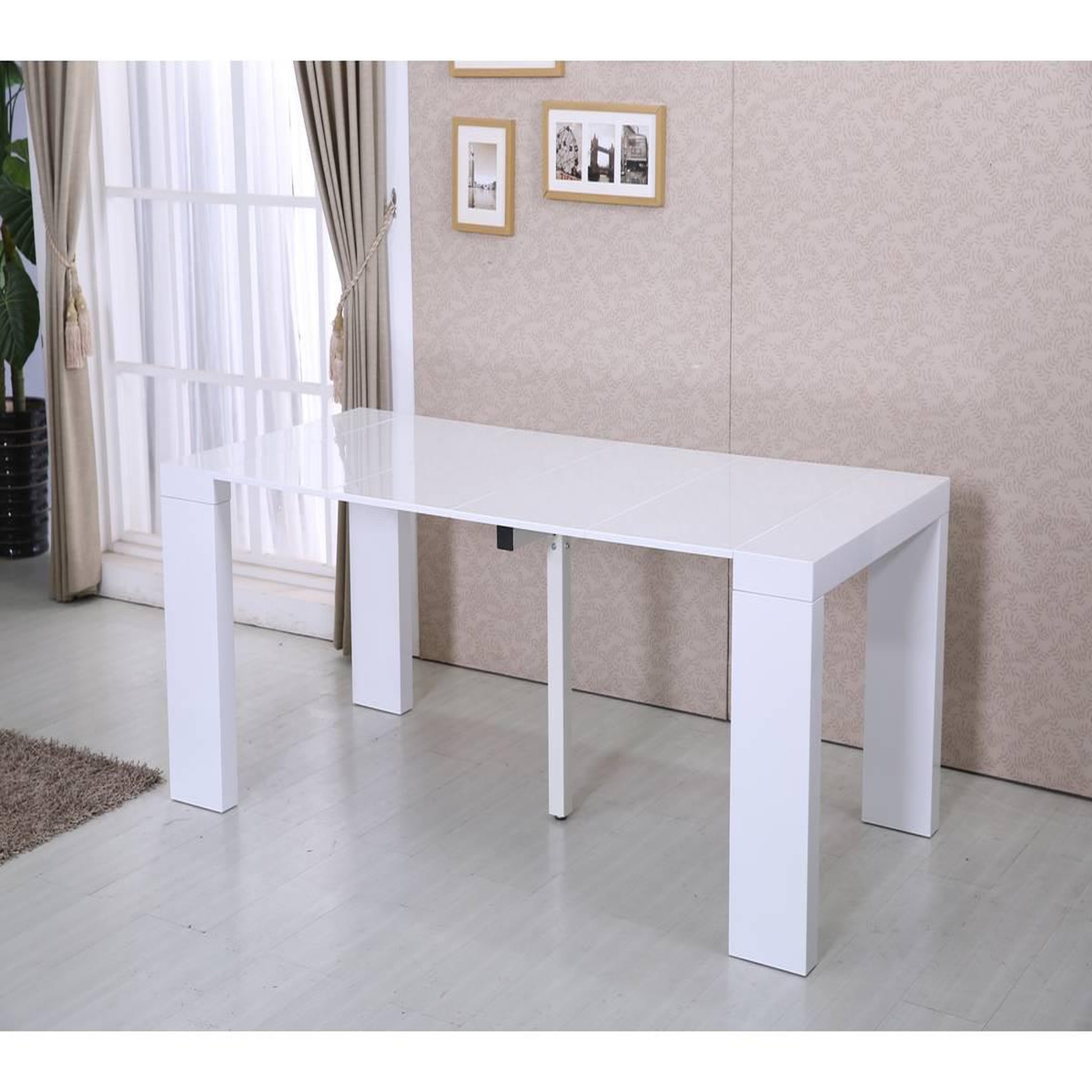 Voir la diapositive 2 : Habitat et Jardin Table repas extensible  dina  - 200/40 x 94 x 75 cm - blanc laqué