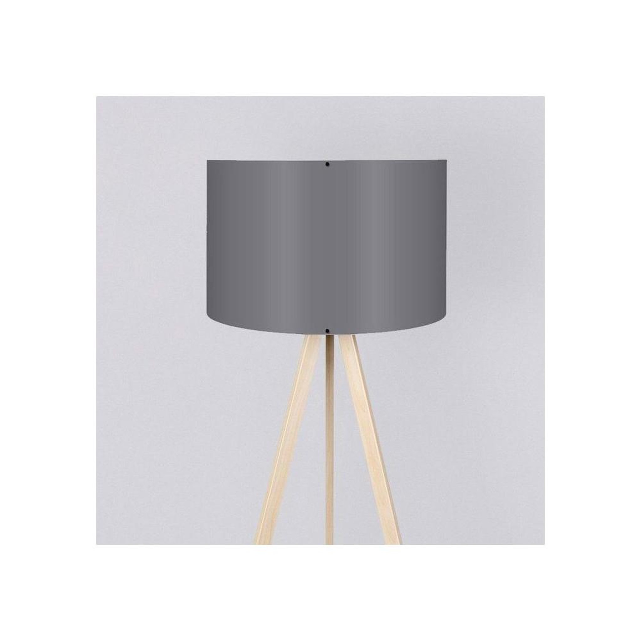 Voir la diapositive 3 : Lampadaire style scandinave moderne gris et chêne clair, en MDF et tissu PVC, abat-jour gris, douille E27 40 W, dimensions 38 x 140 cm