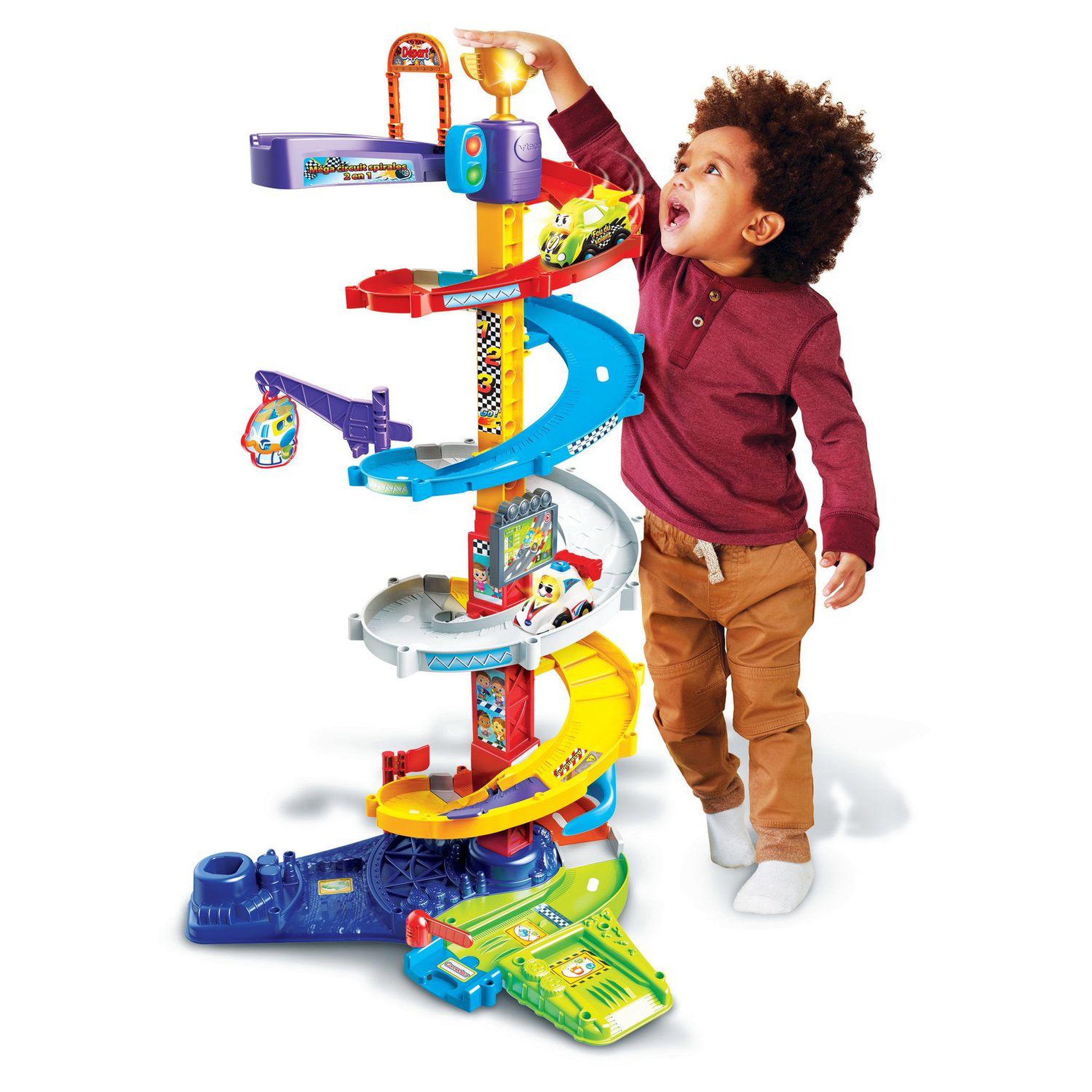 Voir la diapositive 2 : VTECH Méga circuit spirales 2 en 1 + Titouan, fou du volant - Tut Tut Bolides