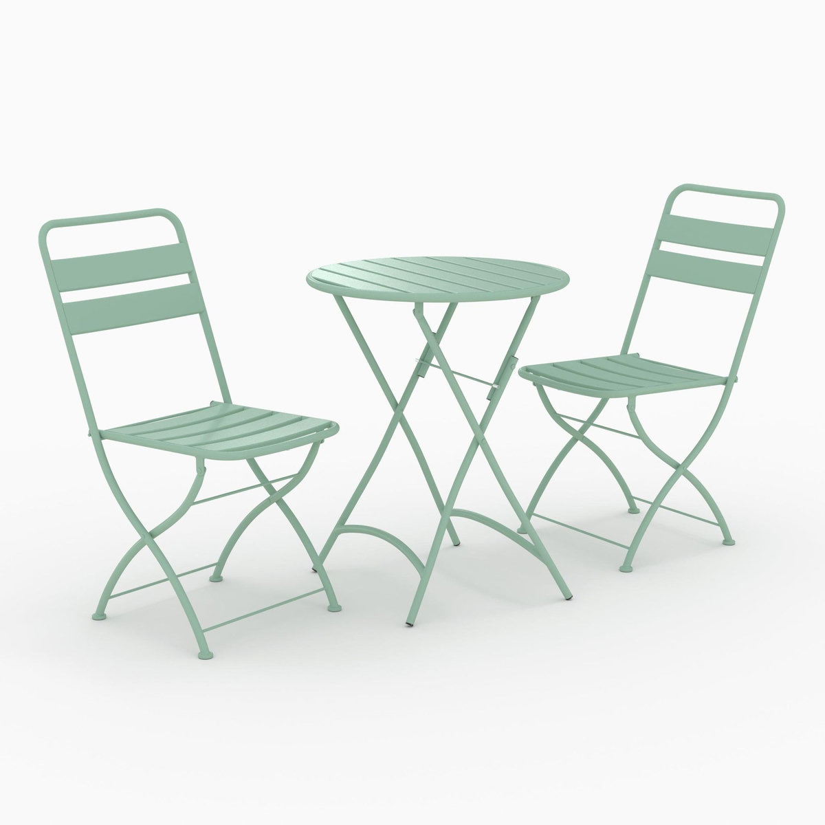 Rendez vous déco Table ronde et chaises de jardin pliantes 2 places en métal vert-Yumi