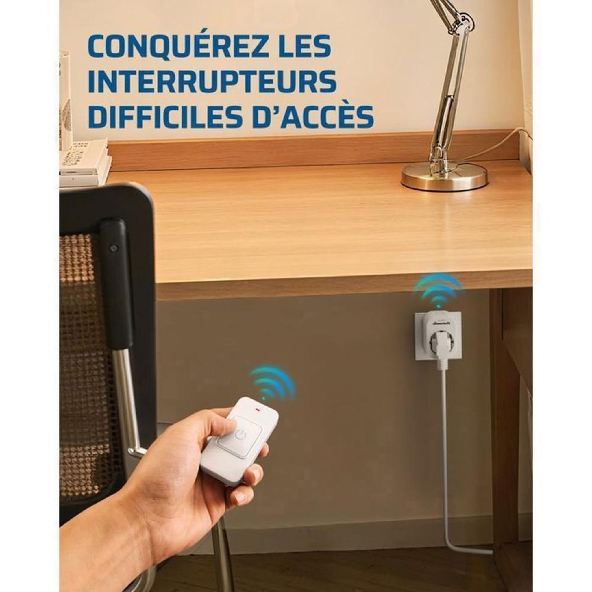 Voir la diapositive 3 : Prise connectée télécommandée EU blanche 1 prise + 2 télécommandes 1 bouton, 3680 W 16 A, portée jusqu'à 30 m, fréquence 433,92 MHz