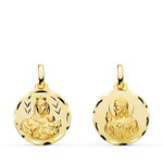 L'ATELIER D'AZUR Pendentif Médaille Scapulaire Or Jaune - Vierge à l'Enfant et Sacré Coeur de Jesus - Chaine Offerte