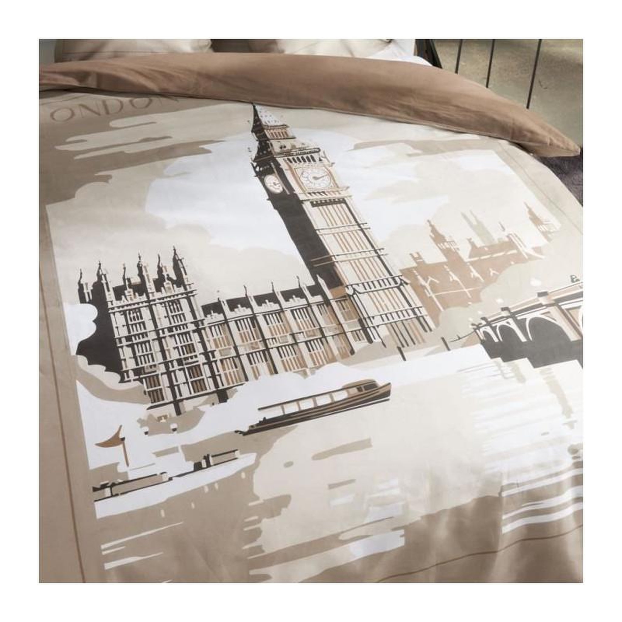 Voir la diapositive 2 : Today Parure de lit - TODAY - JAVA - 2 personnes - 240x220 cm - Coton - Imprimé London - Beige