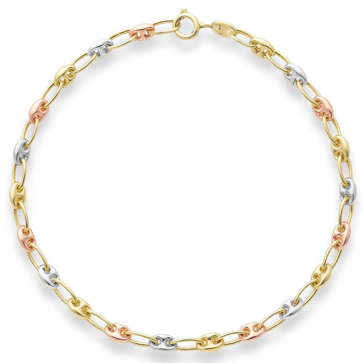 L'ATELIER D'AZUR Bracelet 3 Ors - Or Tricolore - Grain de Café Jaune, Blanc et Rose - Femme
