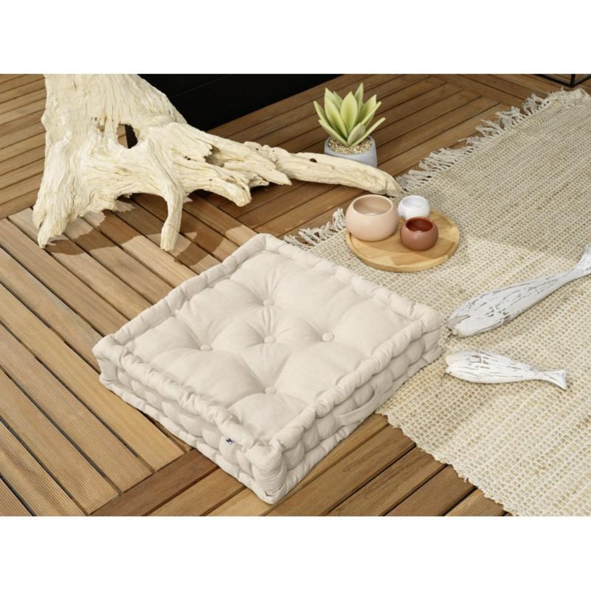 L EFFET PAPILLON Coussin de sol Outdoor déperlant - Anti-UV  Kala  en Coton 50 x 50 x 10 cm l'Effet Papillon