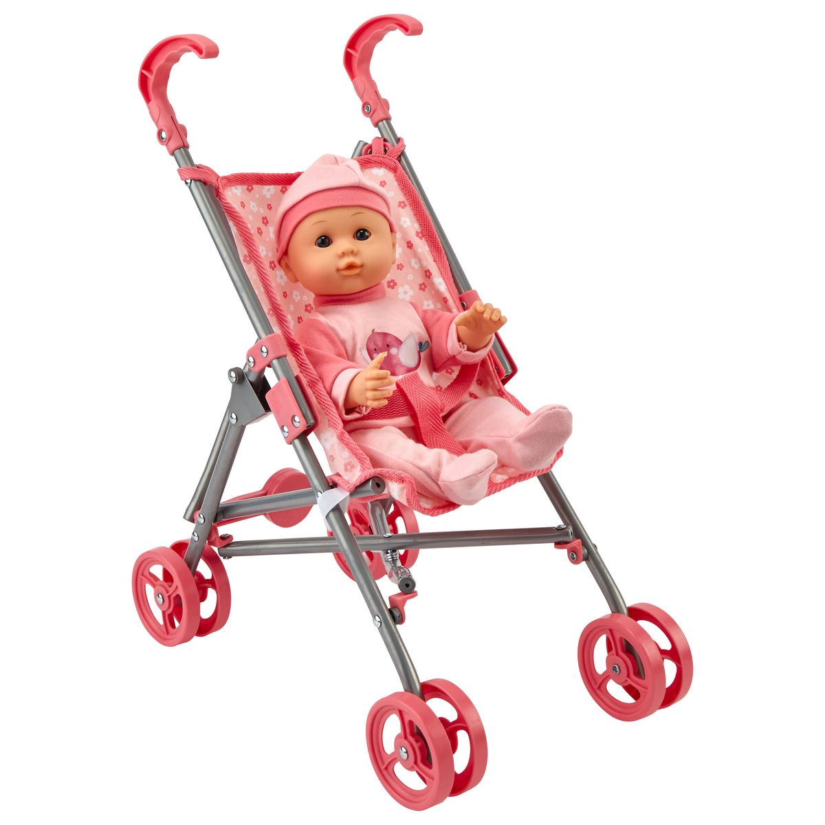 One Two Fun Poupon 35 cm avec poussette rose