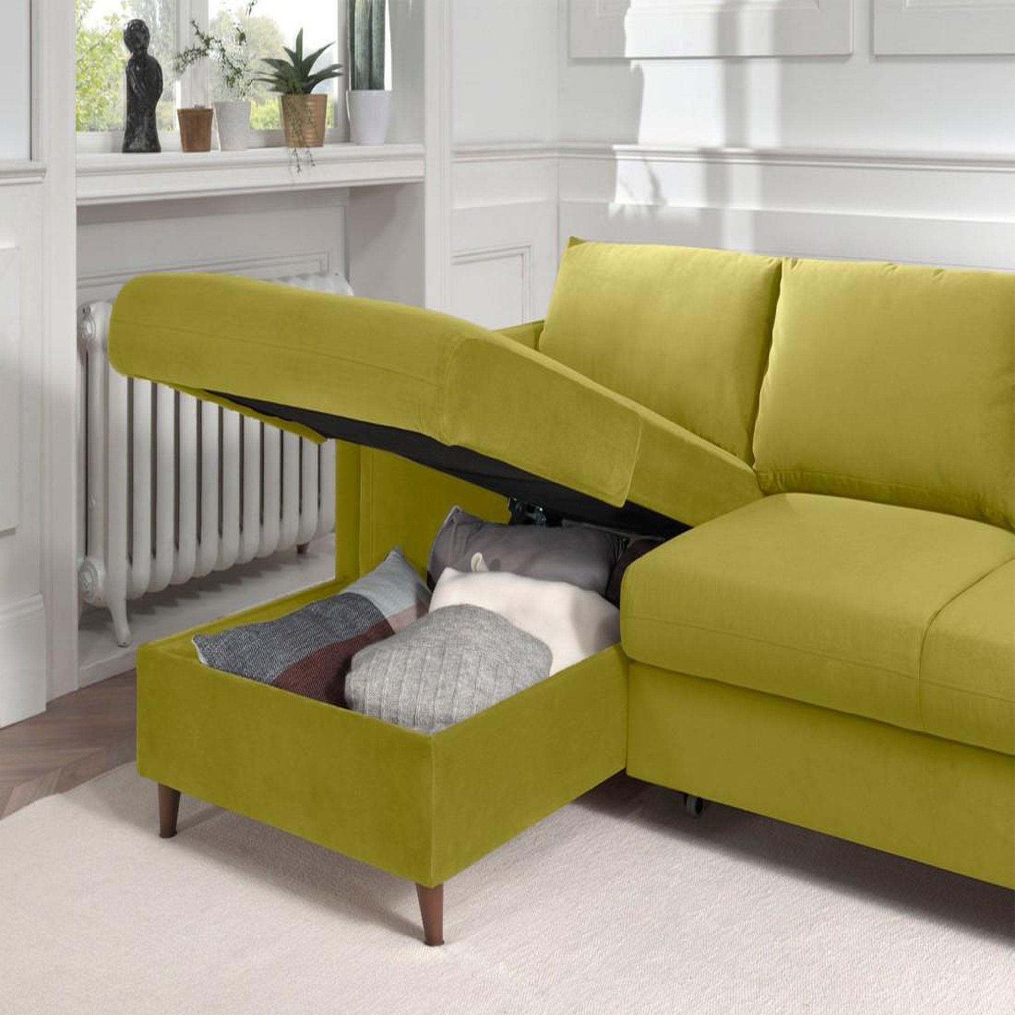 Voir la diapositive 4 : BEST MOBILIER Brooke - canapé d'angle gauche - convertible avec coffre - 4 places - en velours